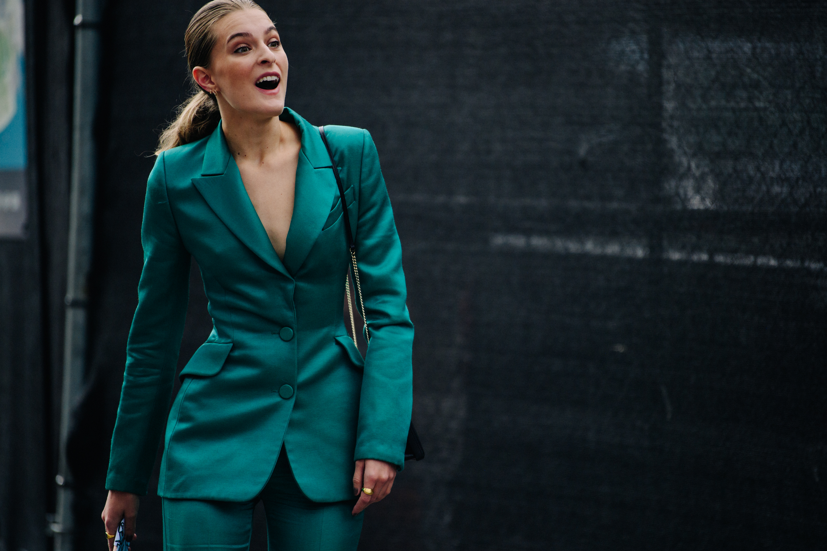 Woman wearing blue suit