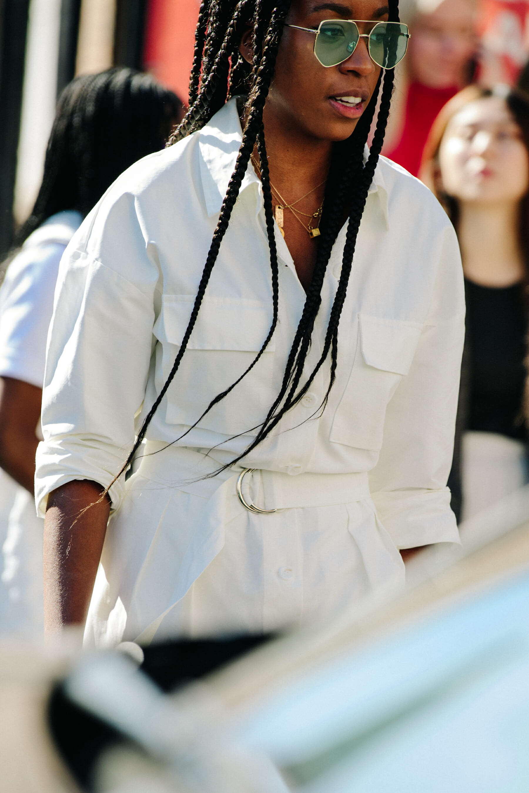 Woman wearing white jacket