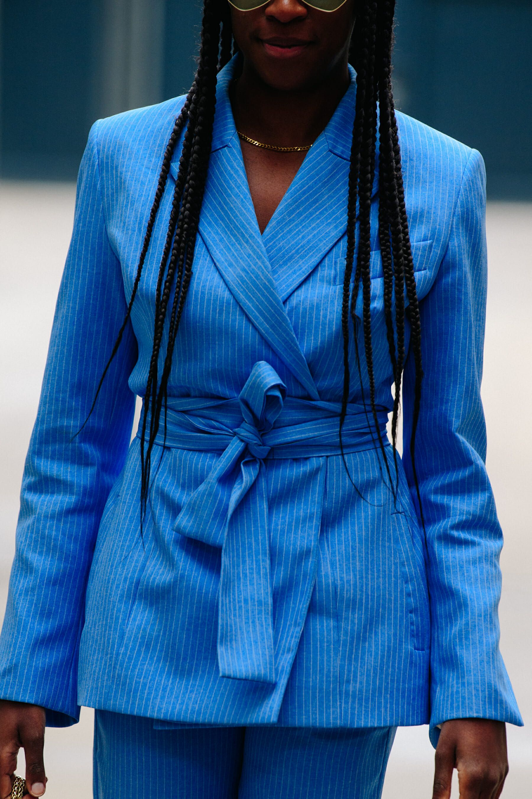 Woman wearing blue suit
