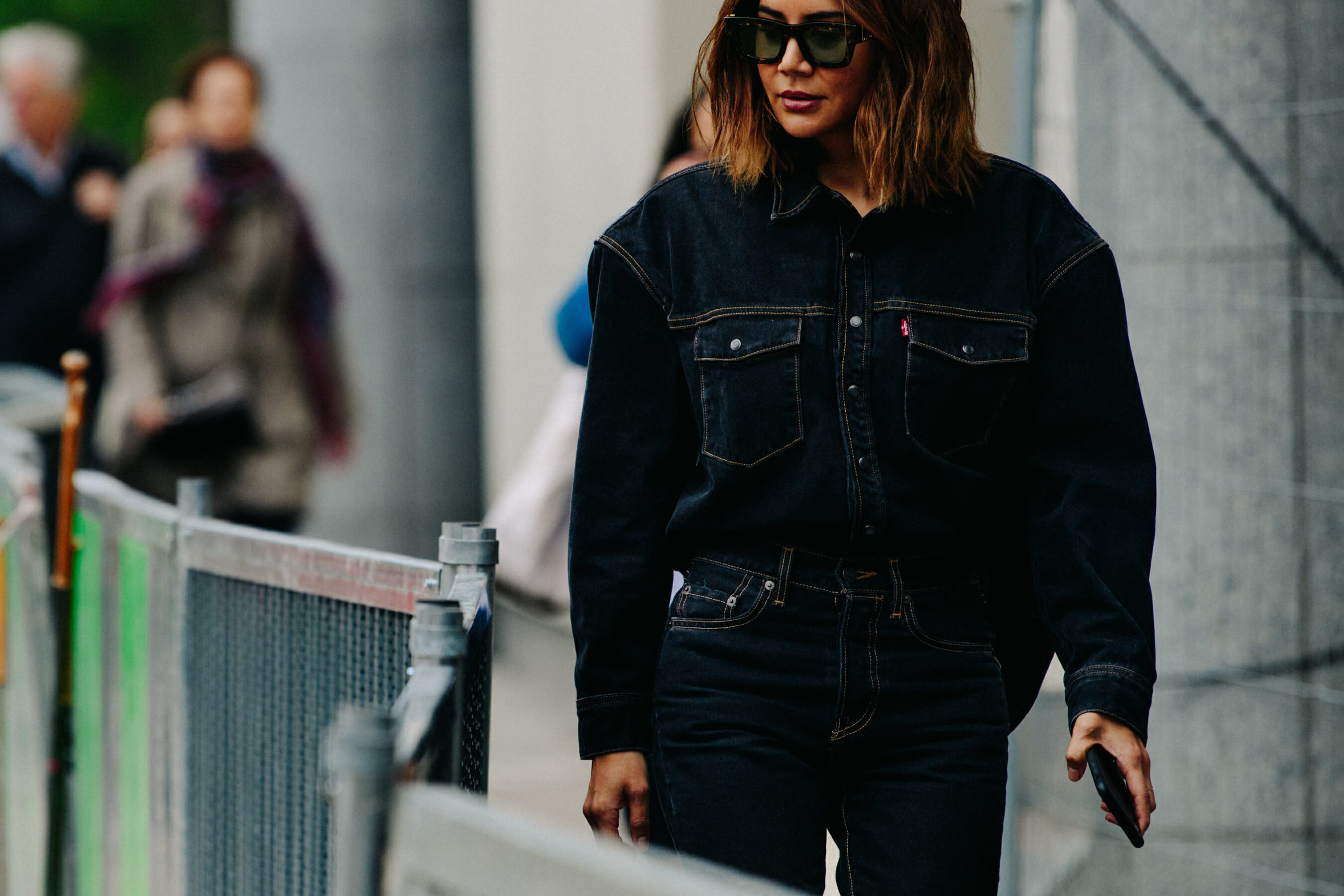 Woman wearing denim outfit