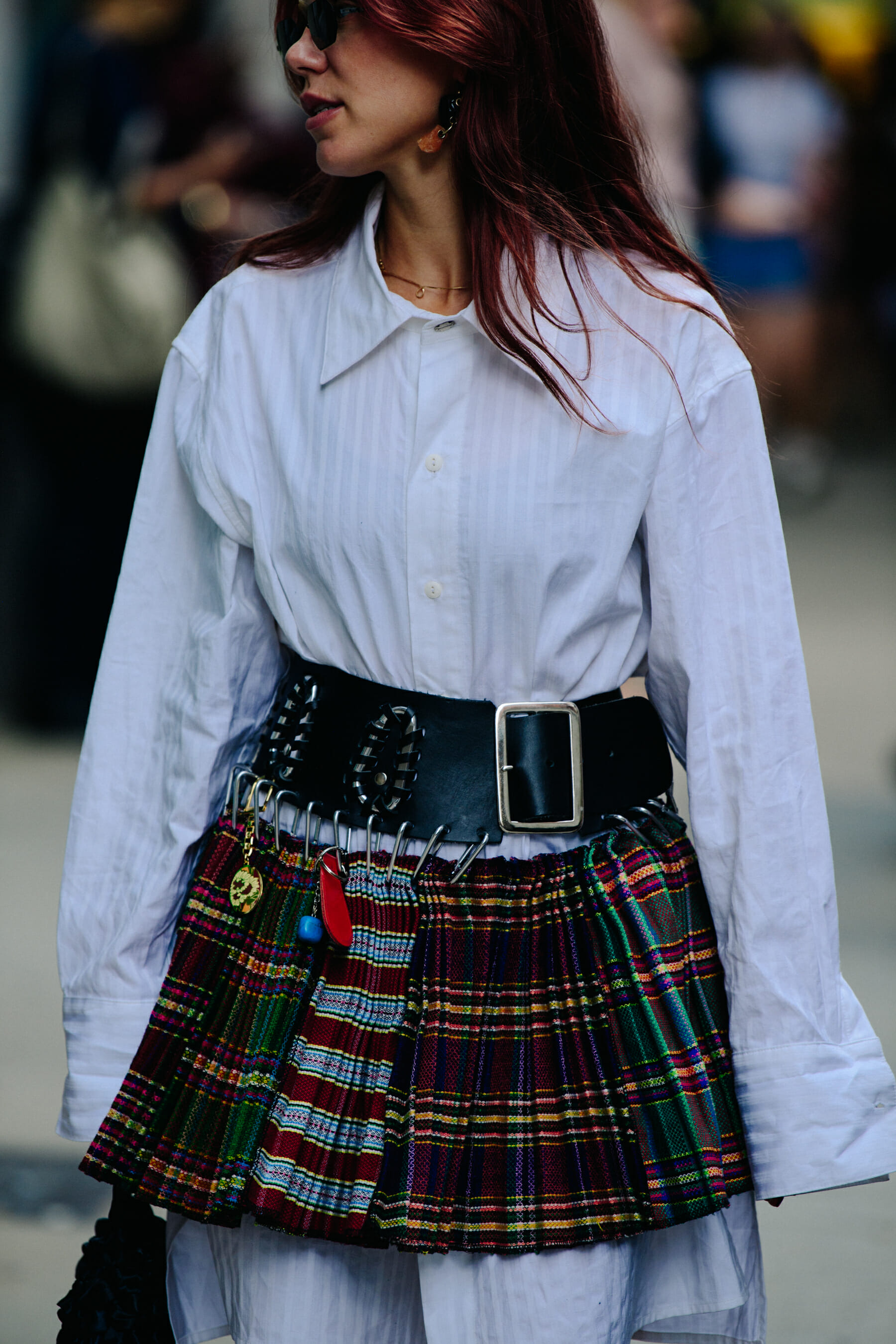 Woman wearing tartan skirt