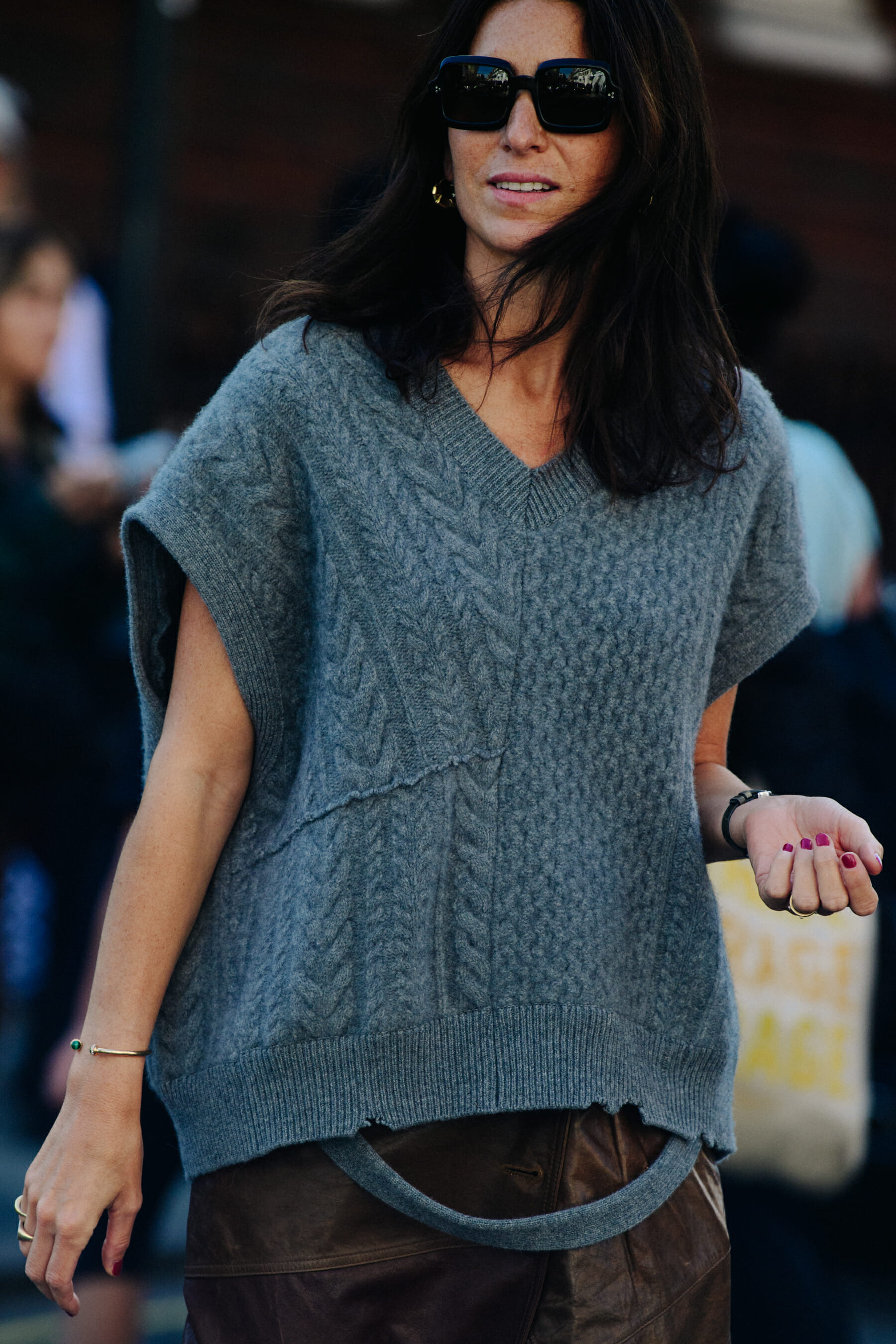 Woman wearing grey wool jumper
