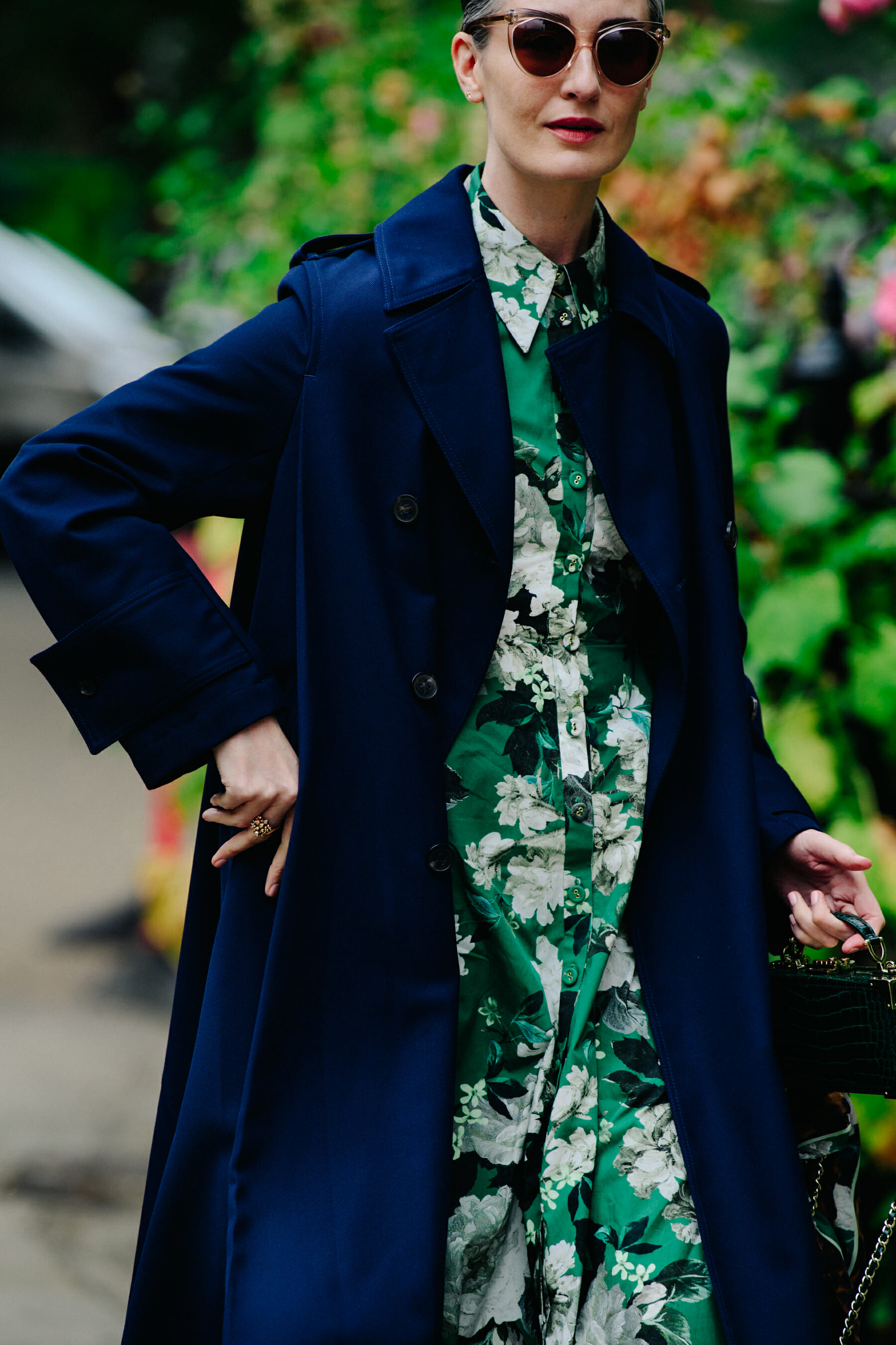 Woman wearing green floral dress