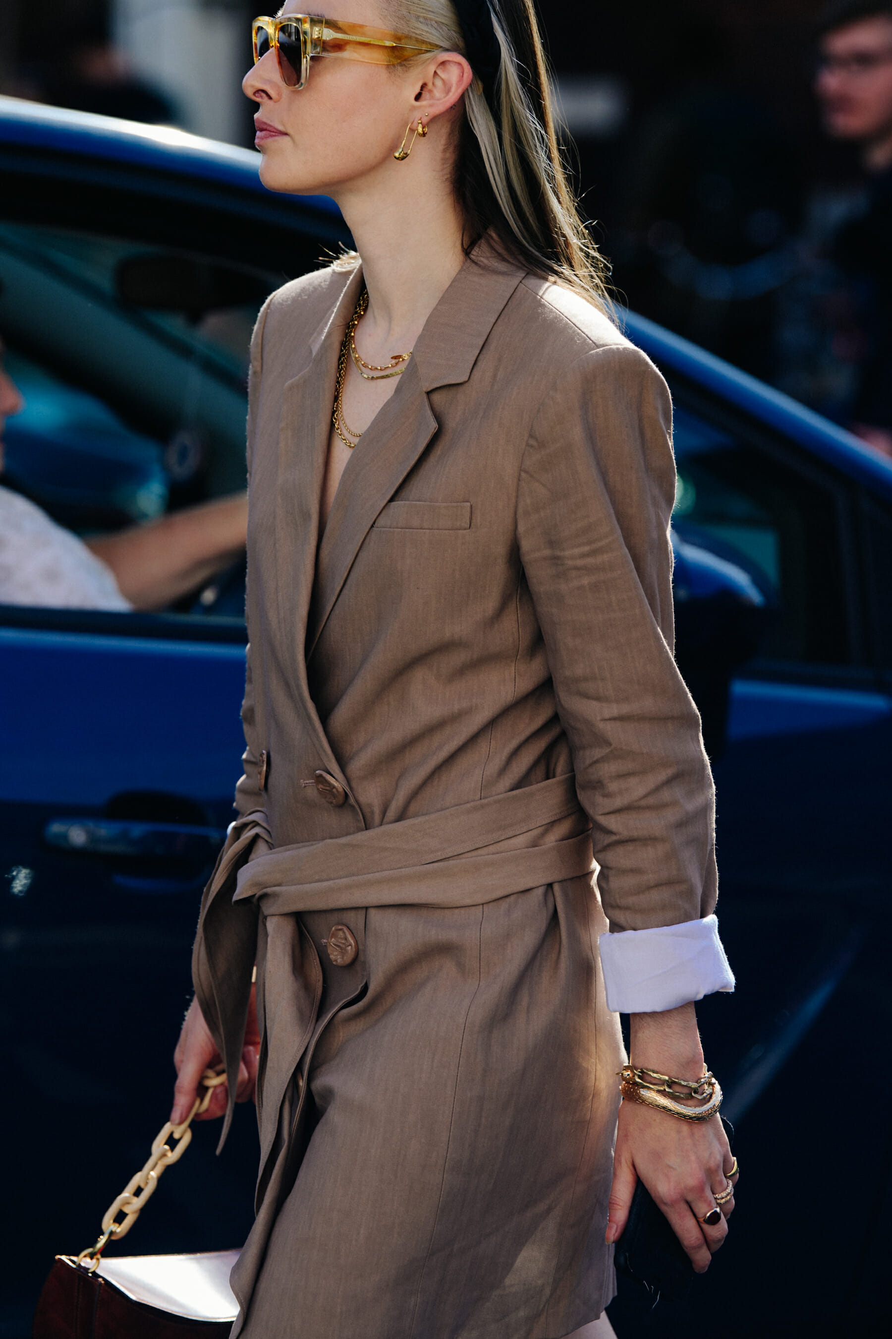 Woman wearing brown coat