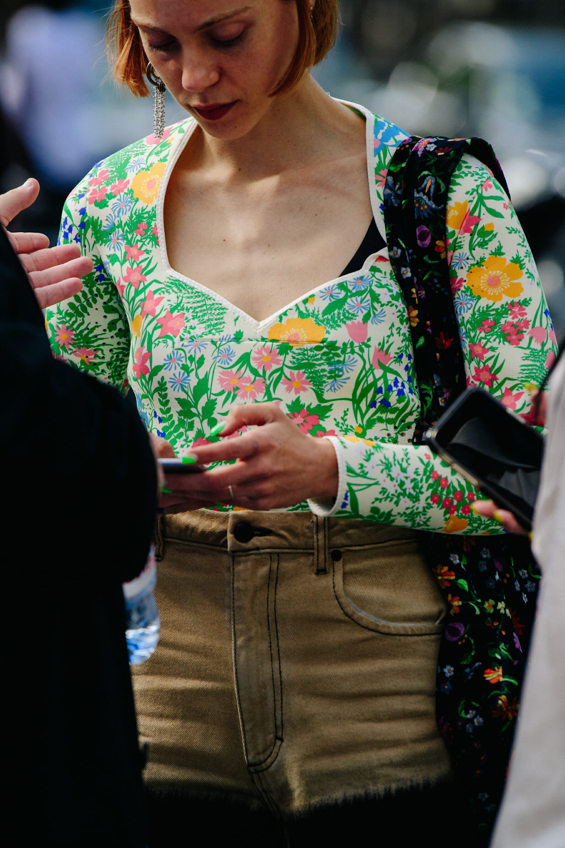 Woman wearing floral shirt