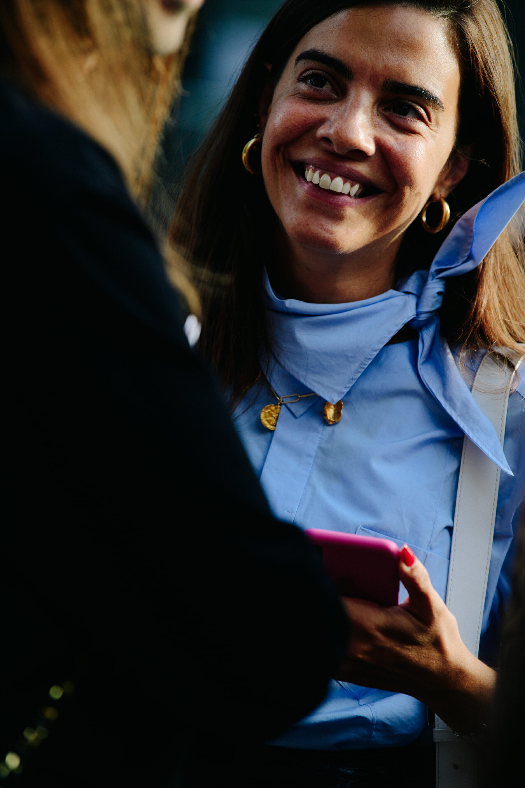Woman wearing blue shirt