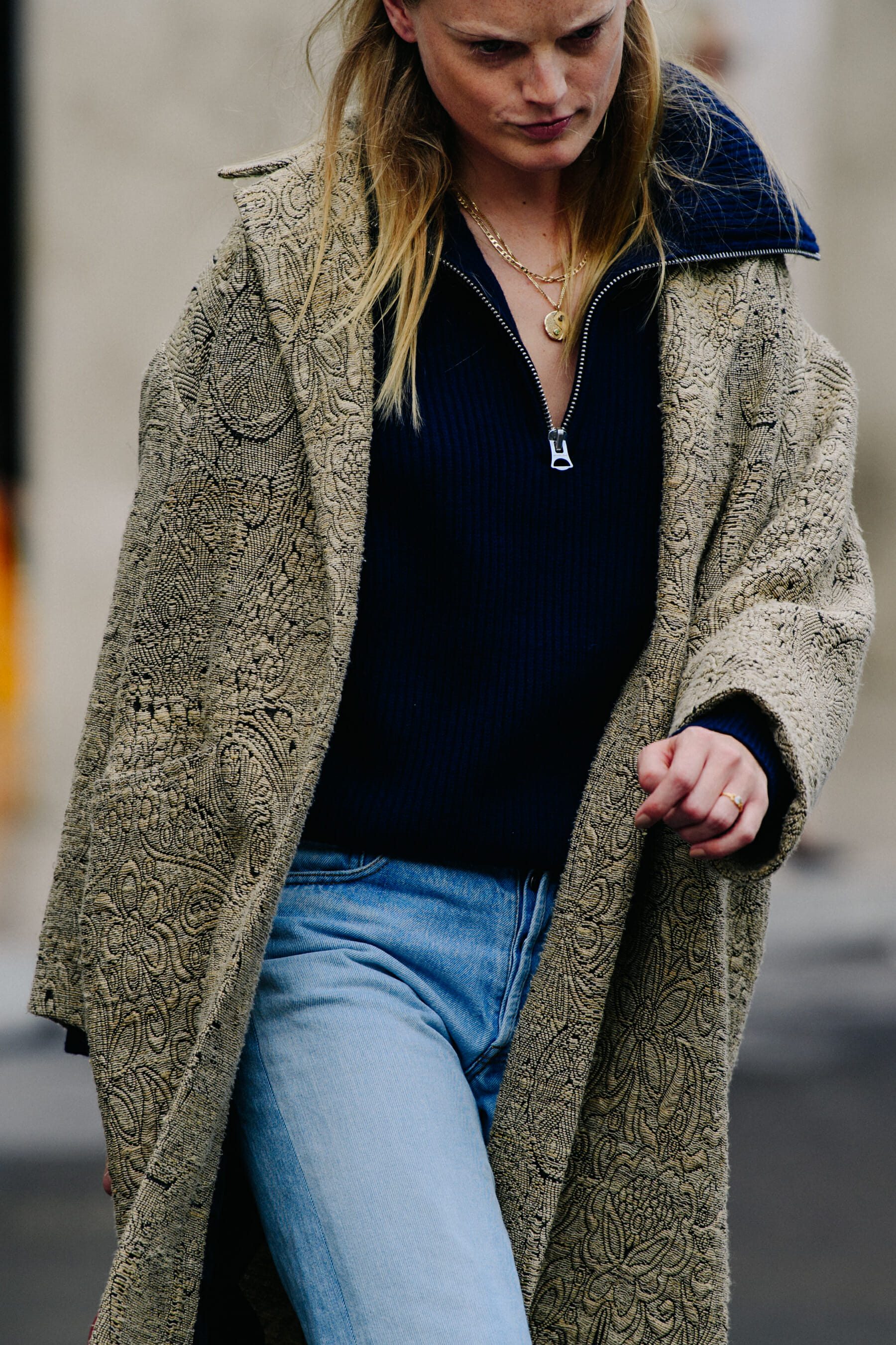 Model wearing Dries van Noten coat