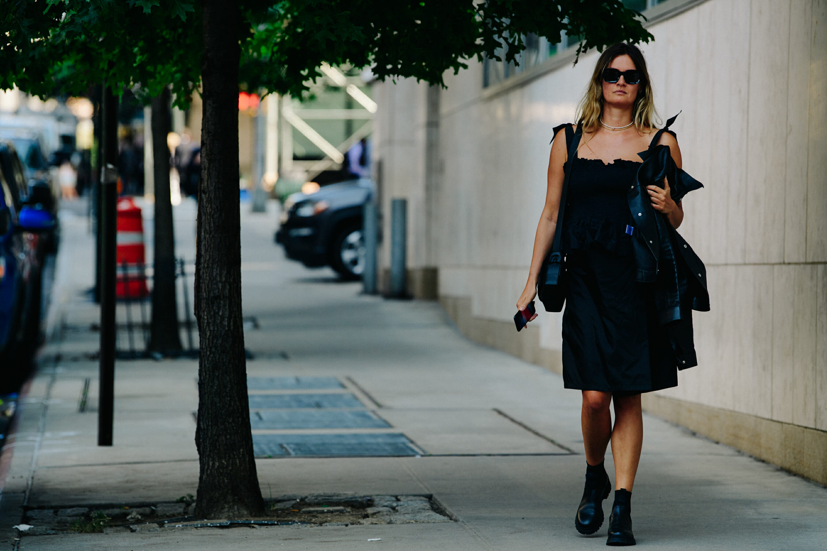 Woman wearing black dress