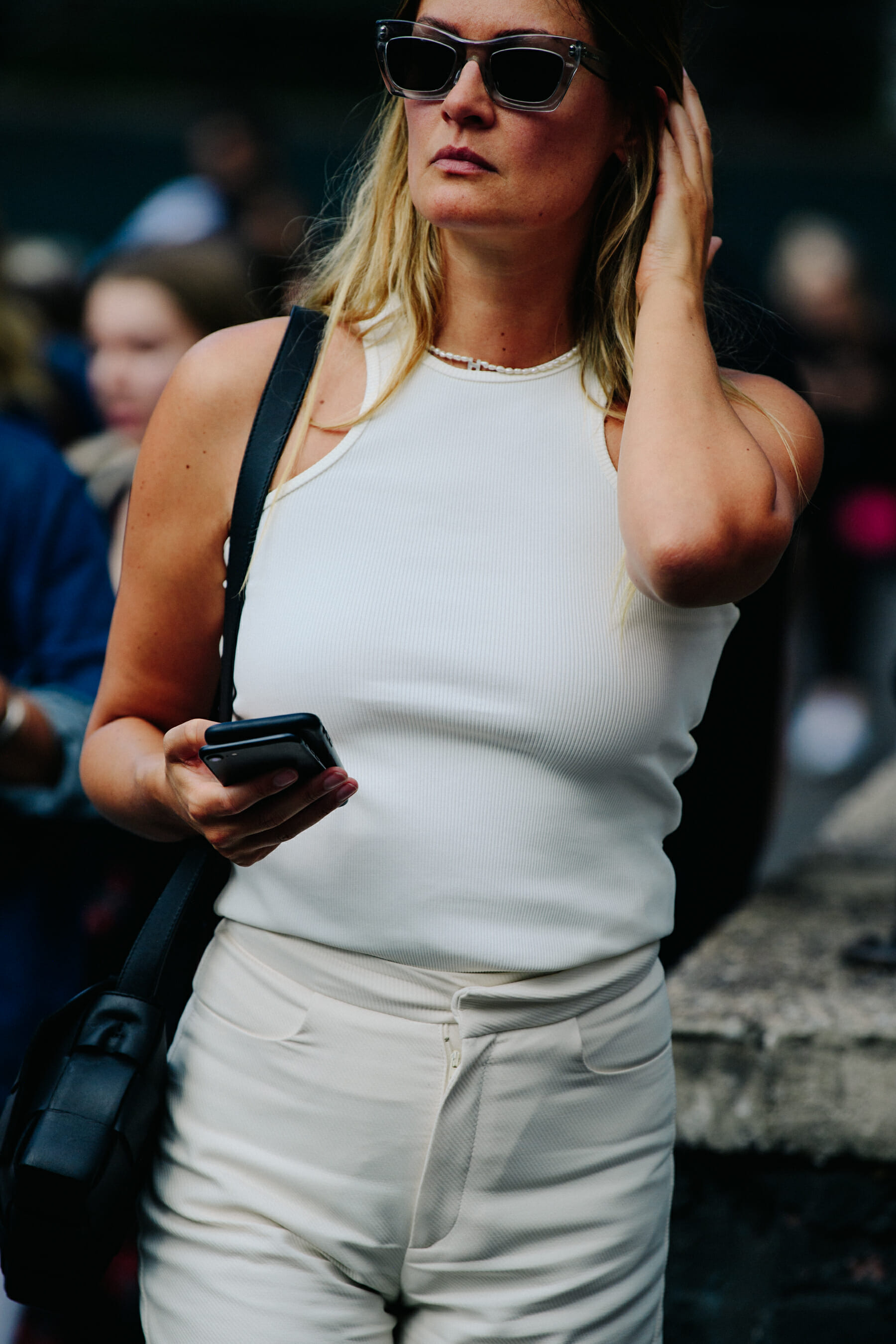 Woman wearing white outfit