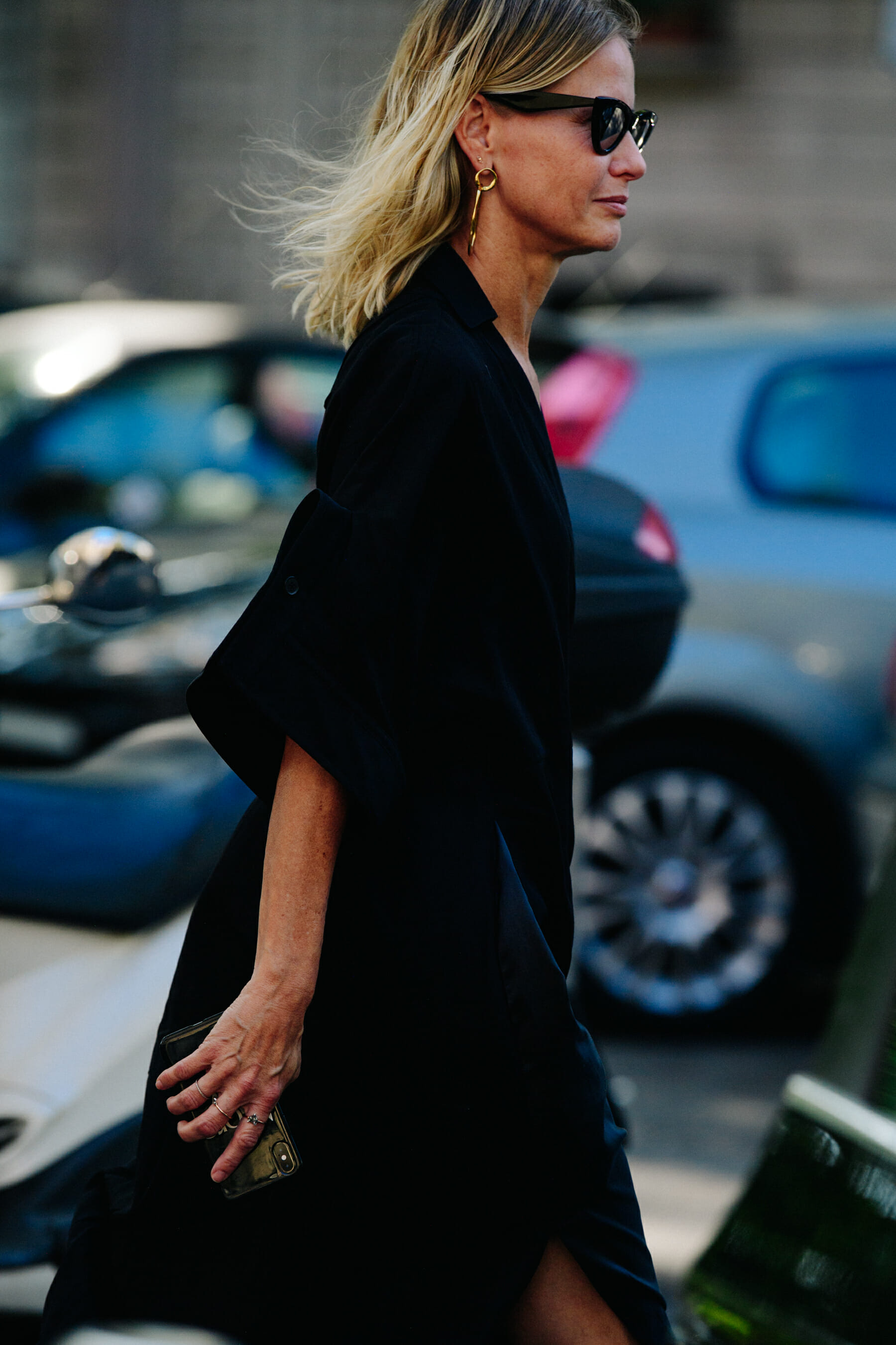 Woman wearing black dress