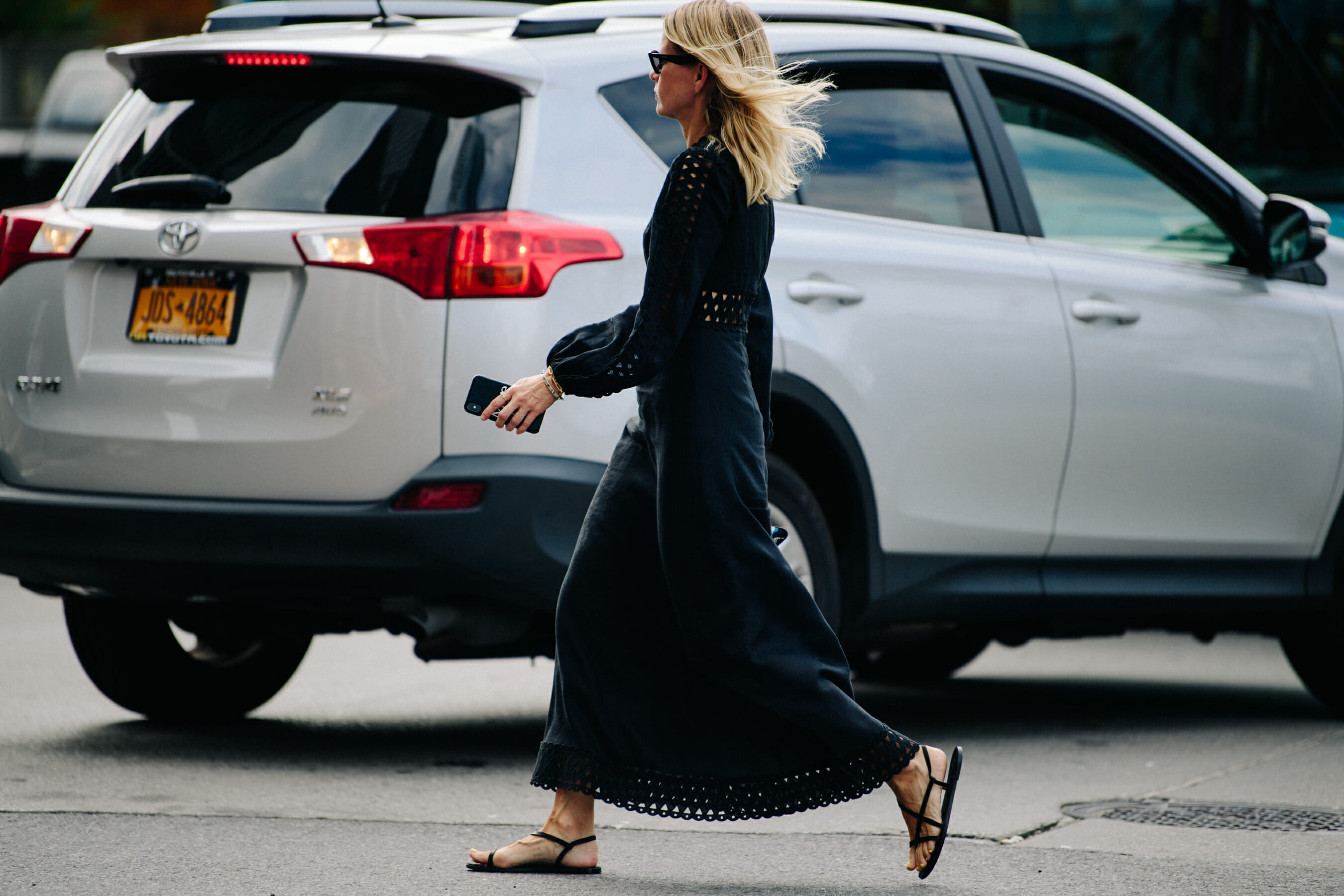 Woman wearing black dress