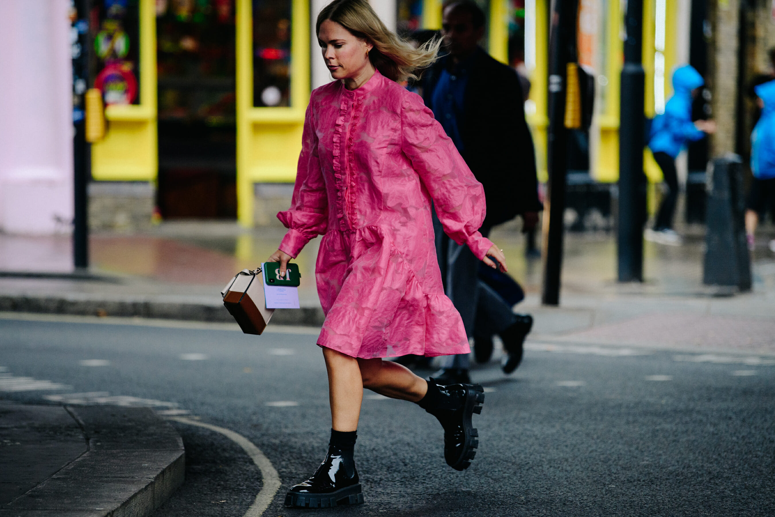 Woman wearing pink dress