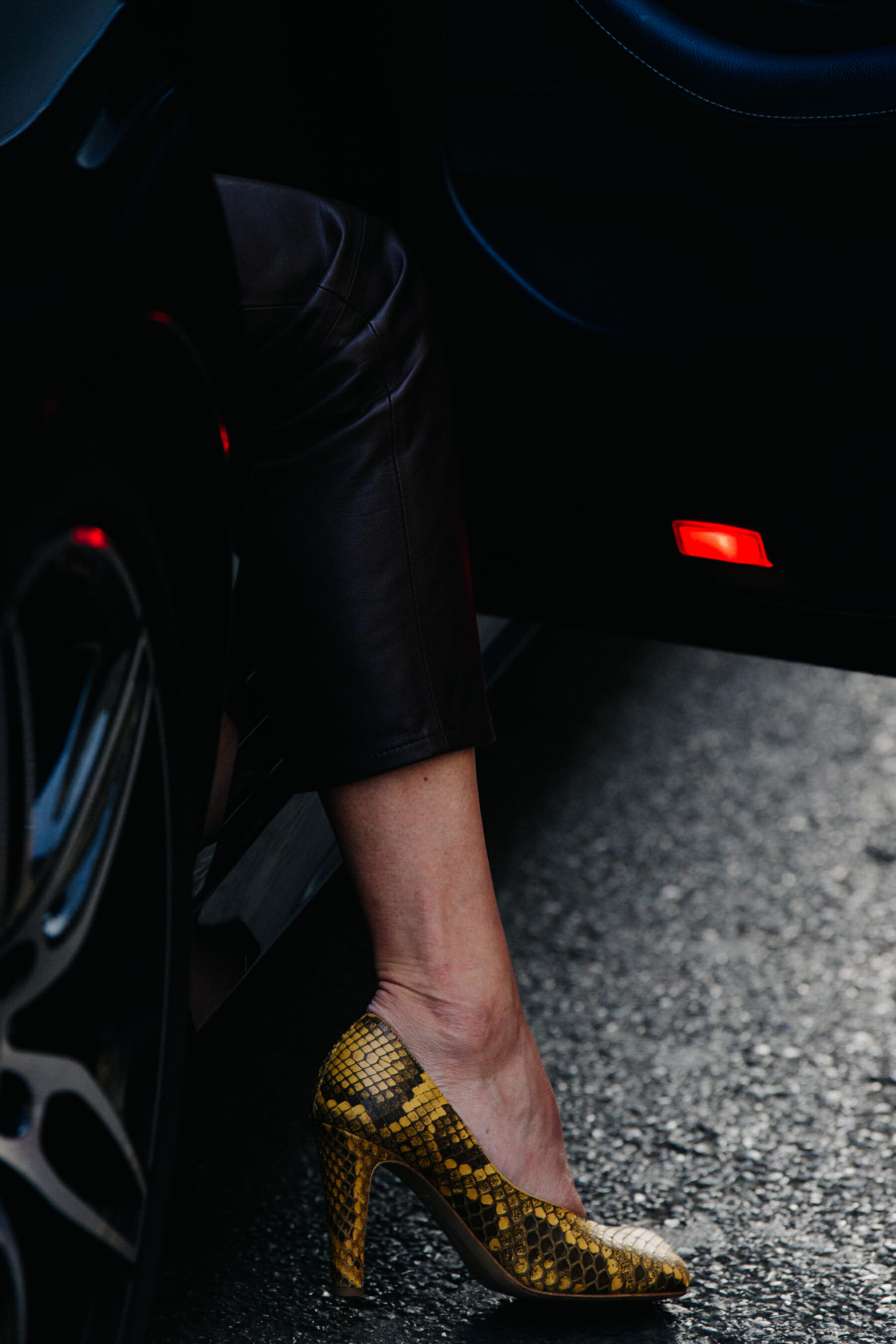 Woman wearing snakeskin heels