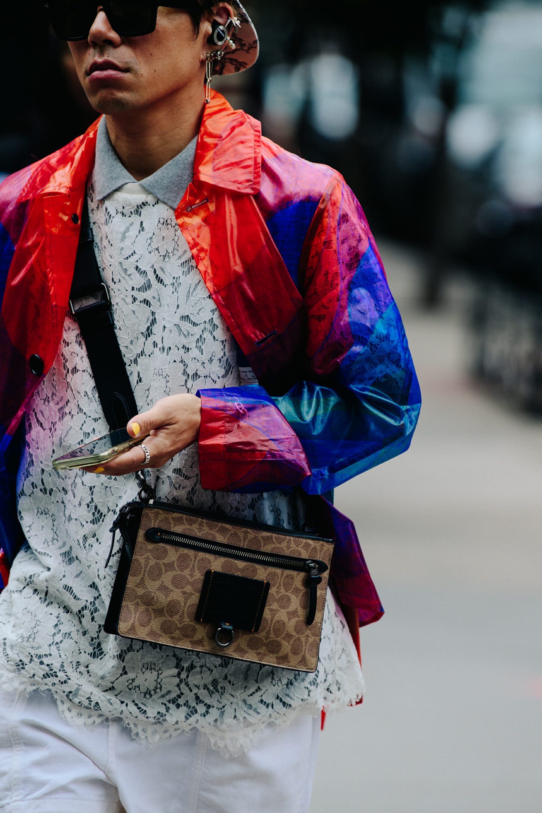 Man wearing colourful jacket