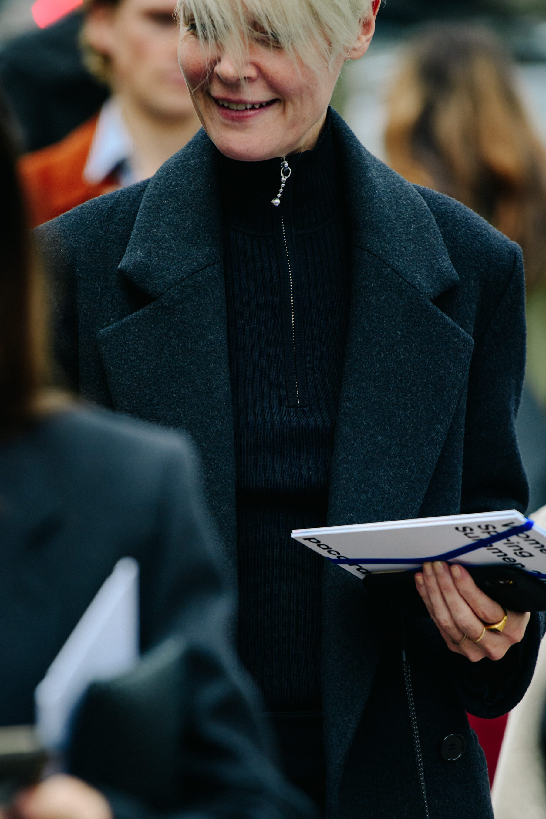 Woman wearing dark wool coat