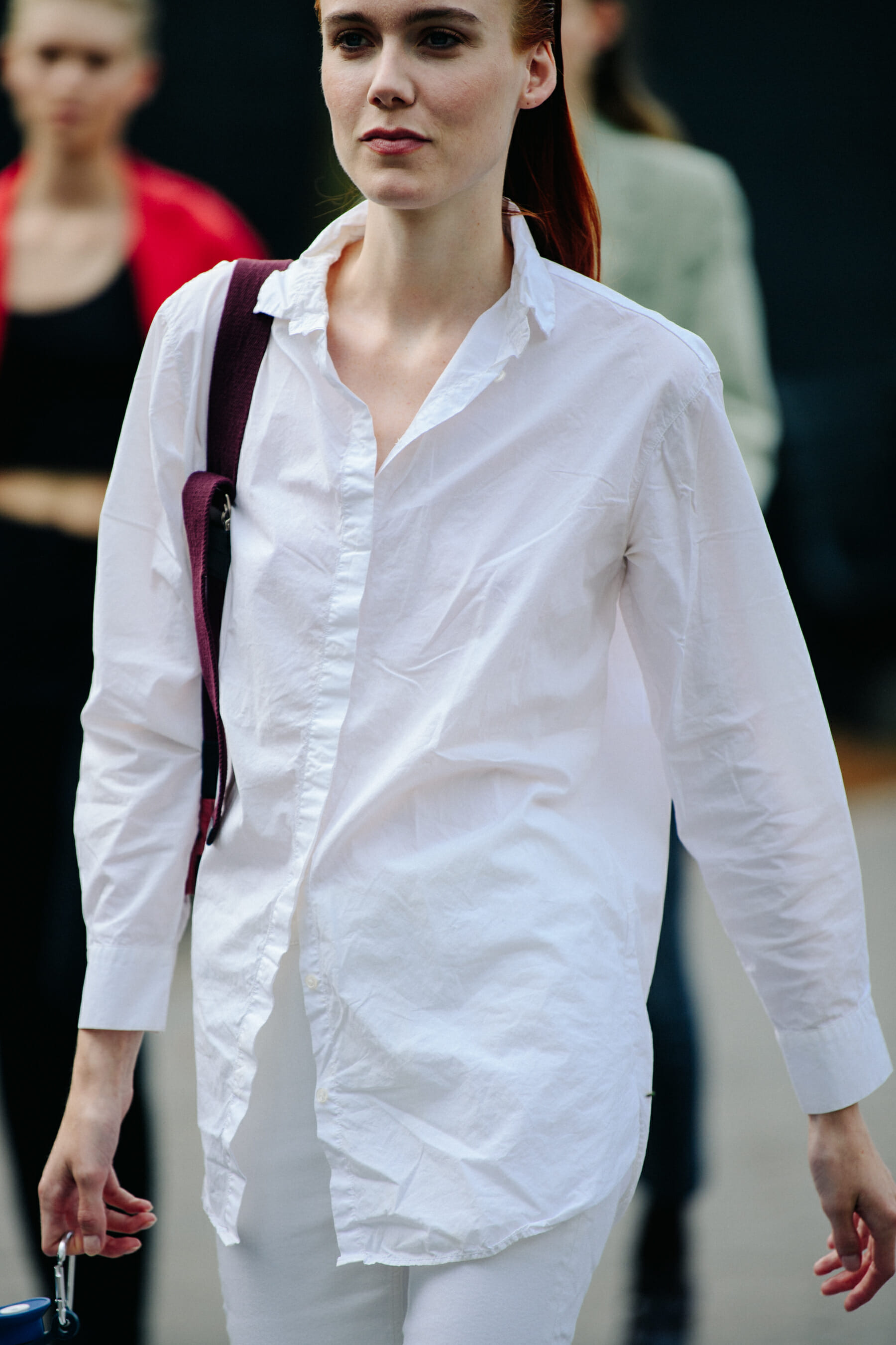 Model wearing white shirt
