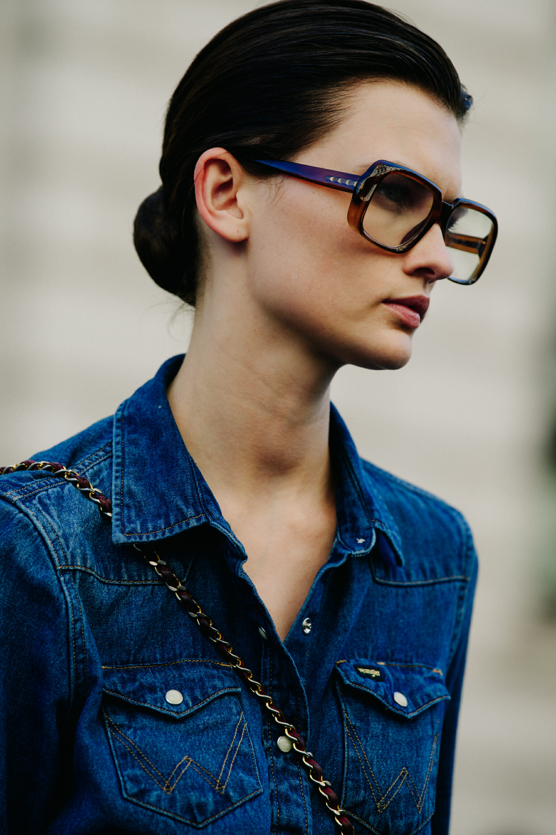 Model wearing large glasses