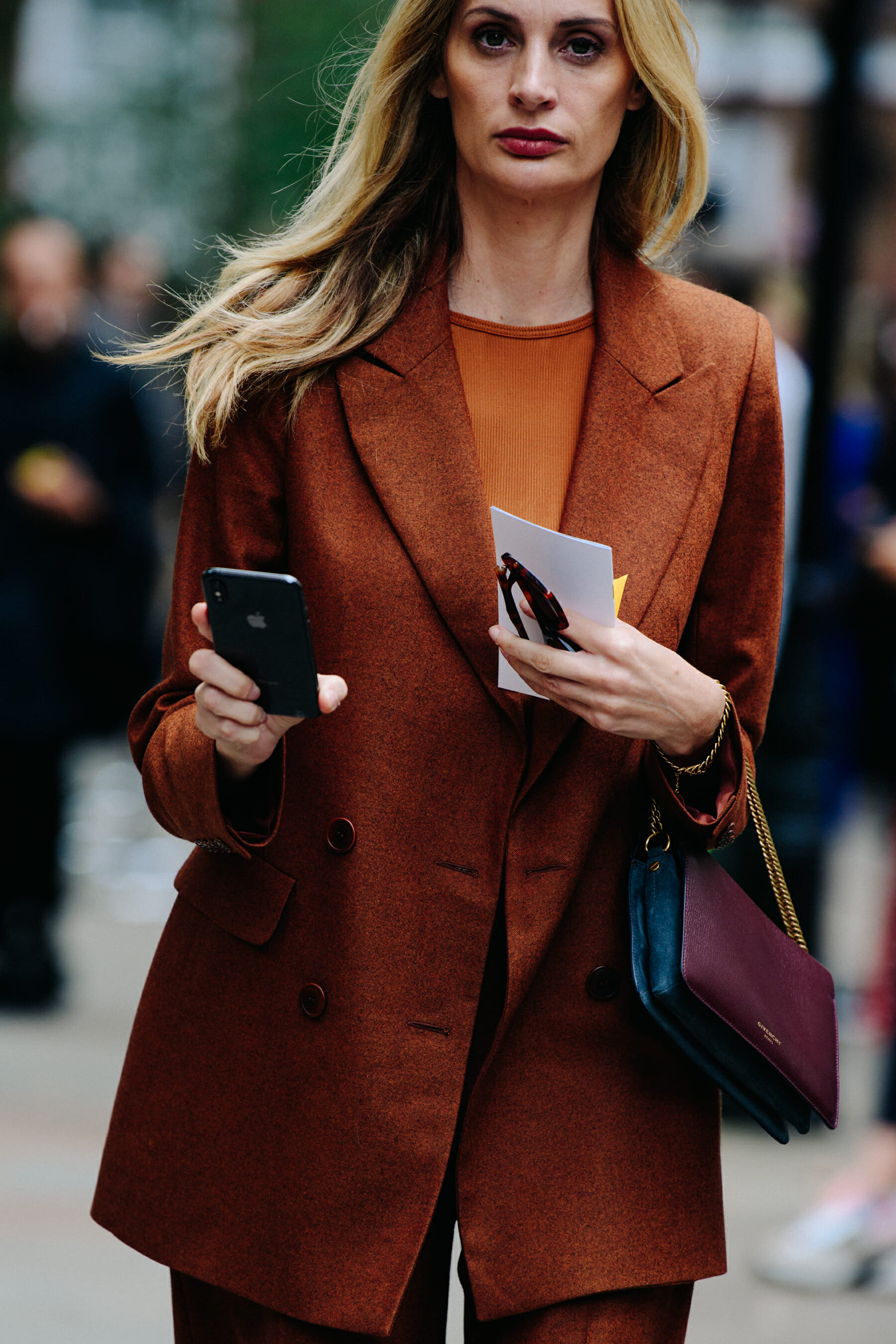 Woman wearing orange suit