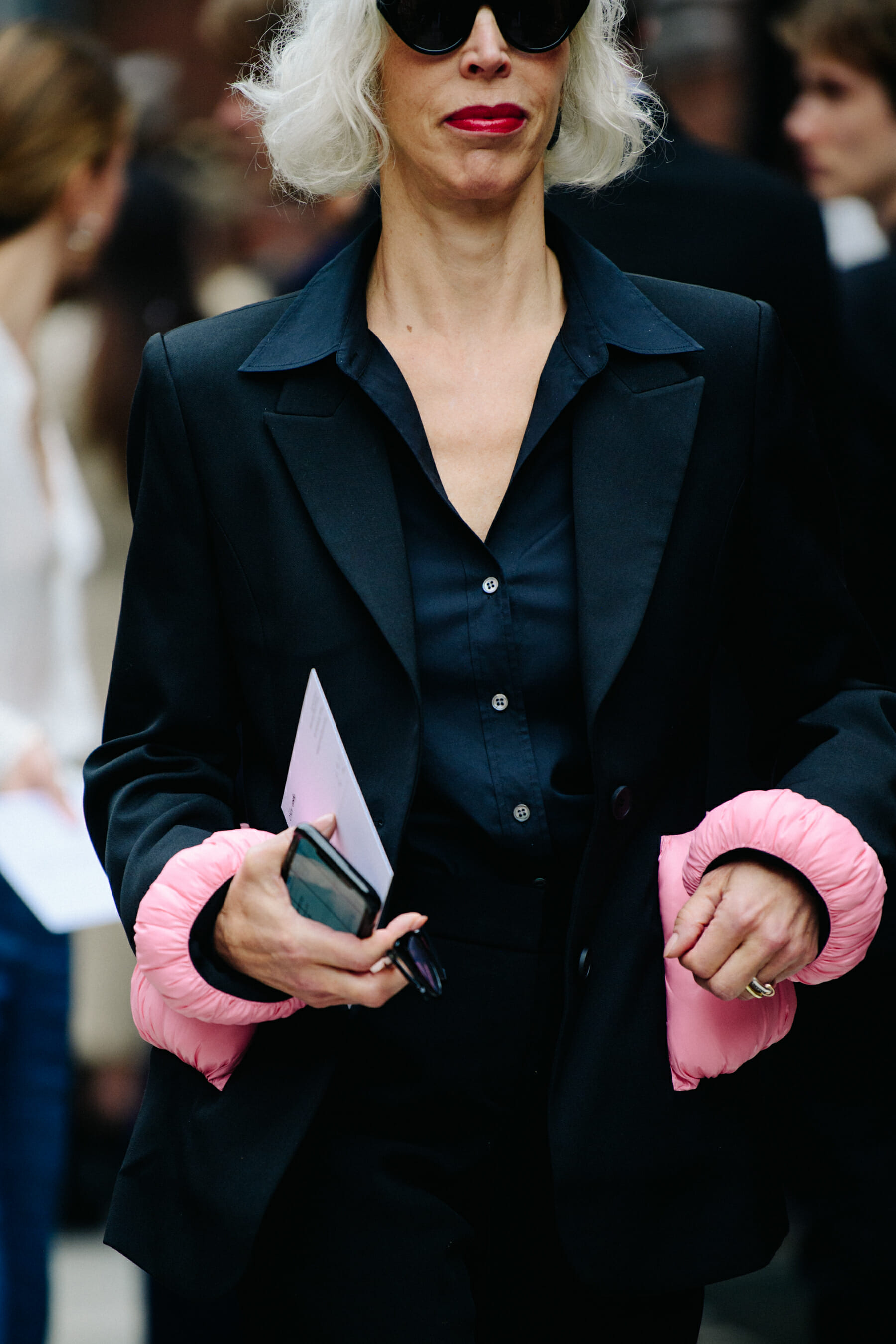 Woman wearing black suit