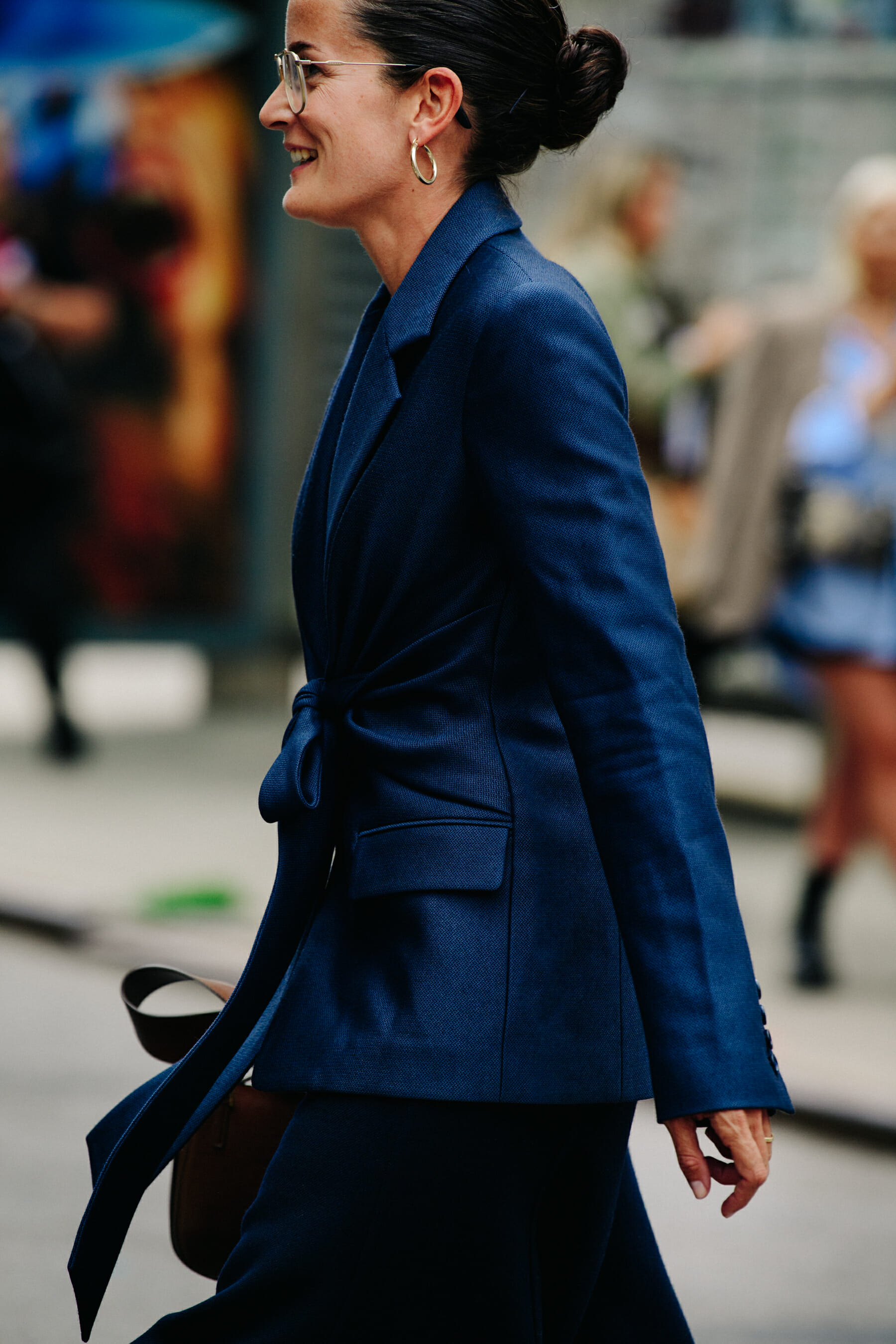 Woman wearing blue suit