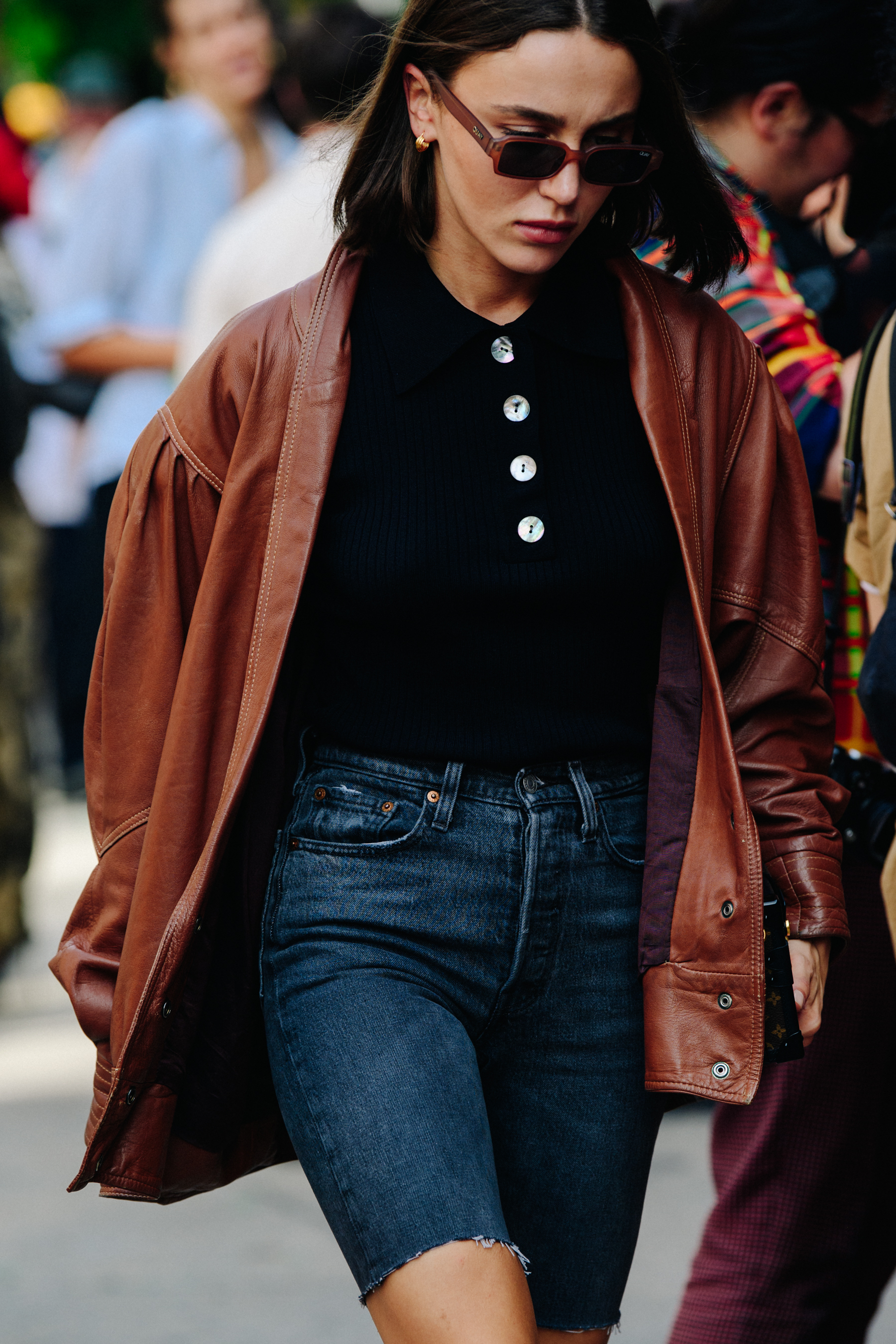 Woman wearing brown jacket