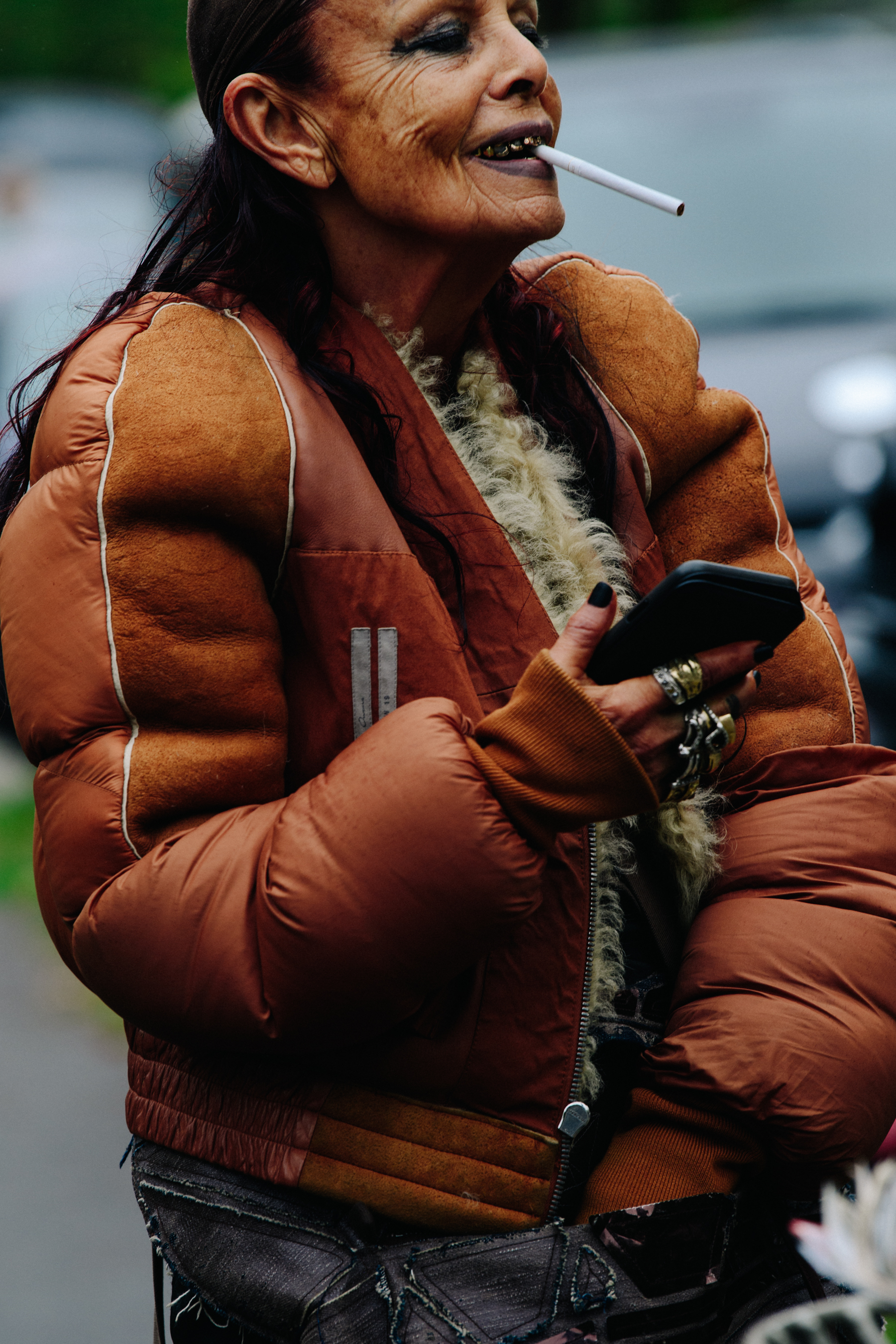 Woman wearing brown jacket