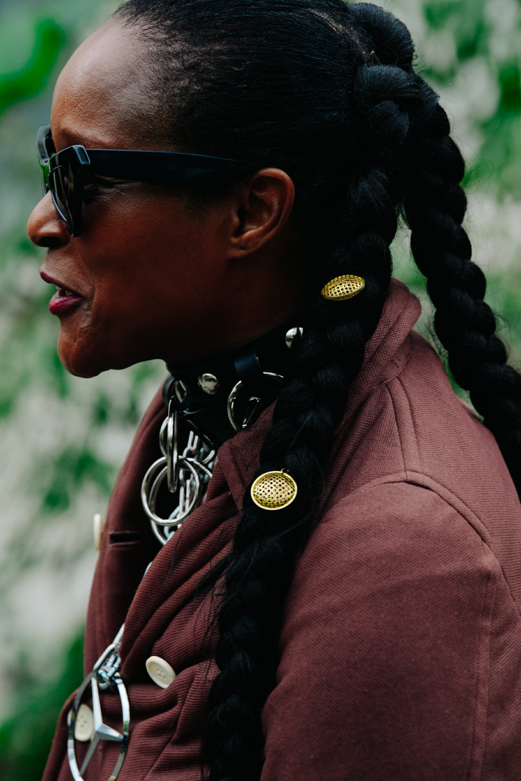 Woman wearing silver necklace