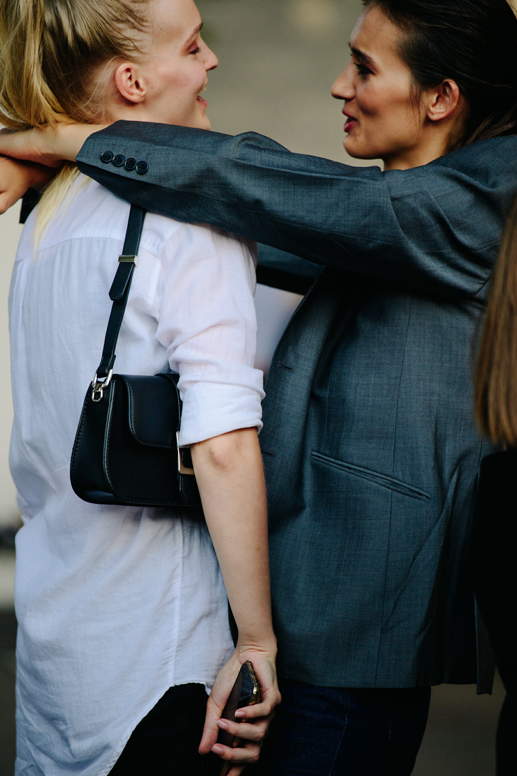 Two models hugging