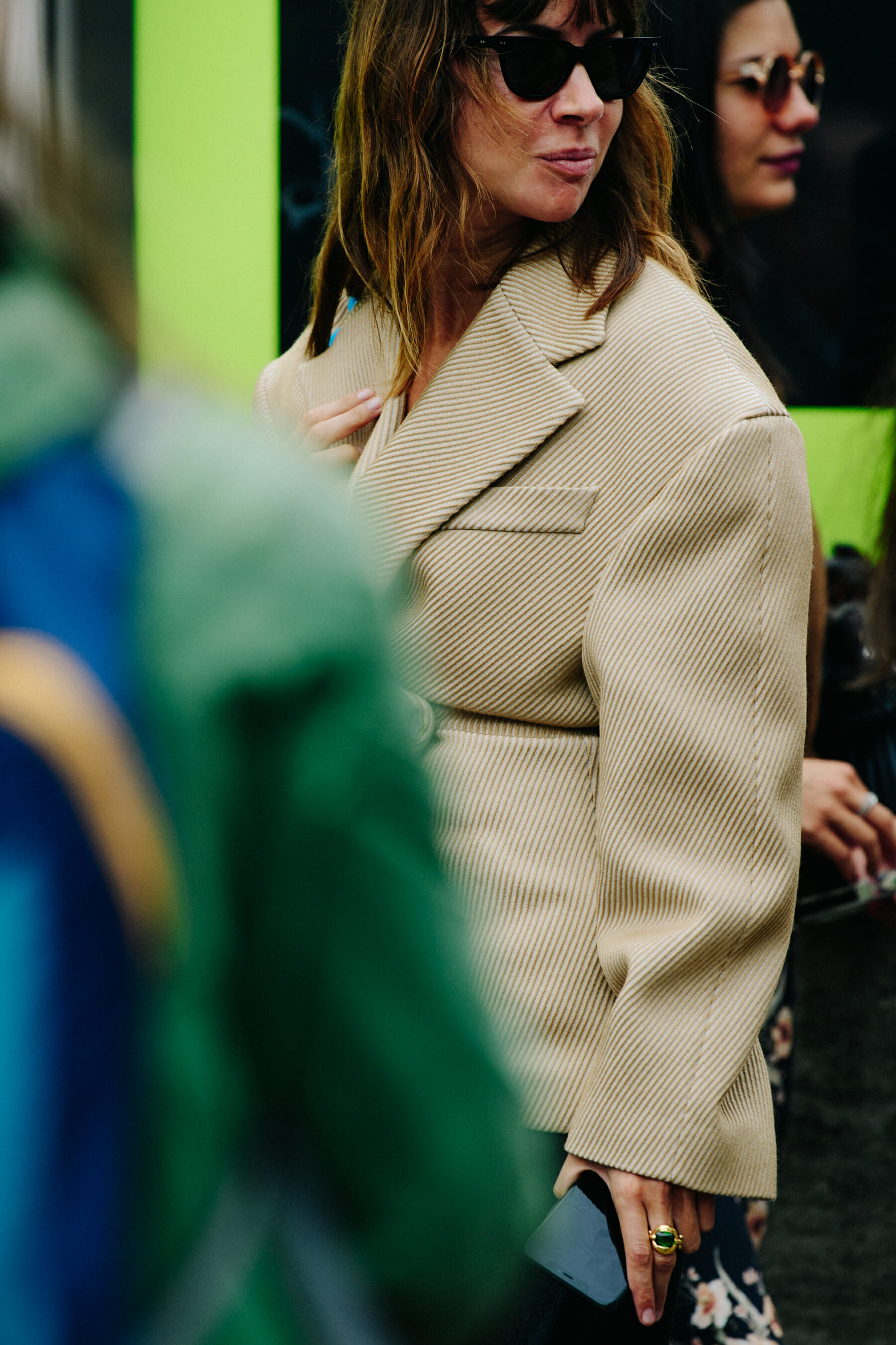 Woman wearing corduroy jacket