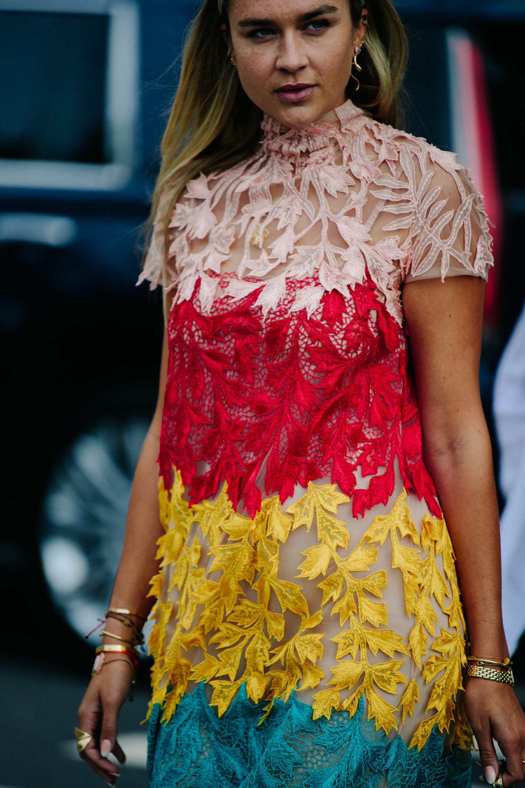 Woman wearing colourful dress