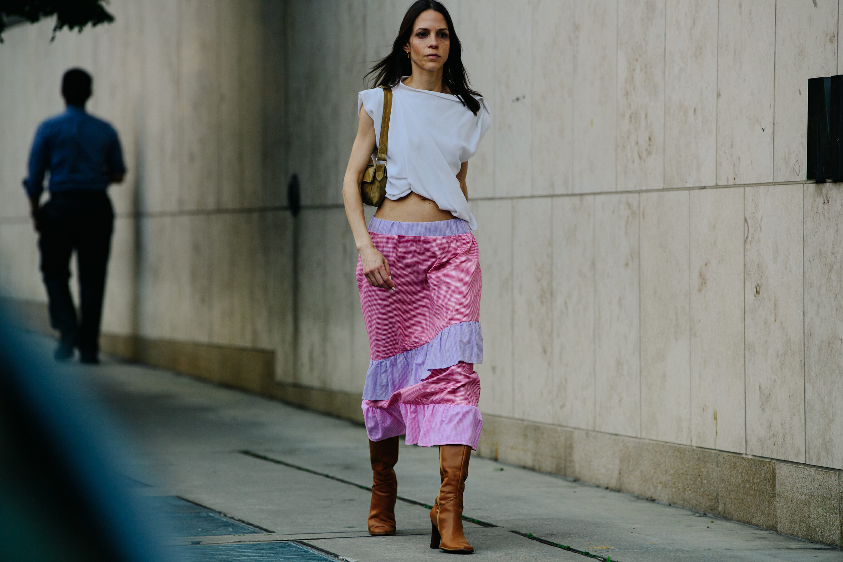 Woman wearing pink skirt