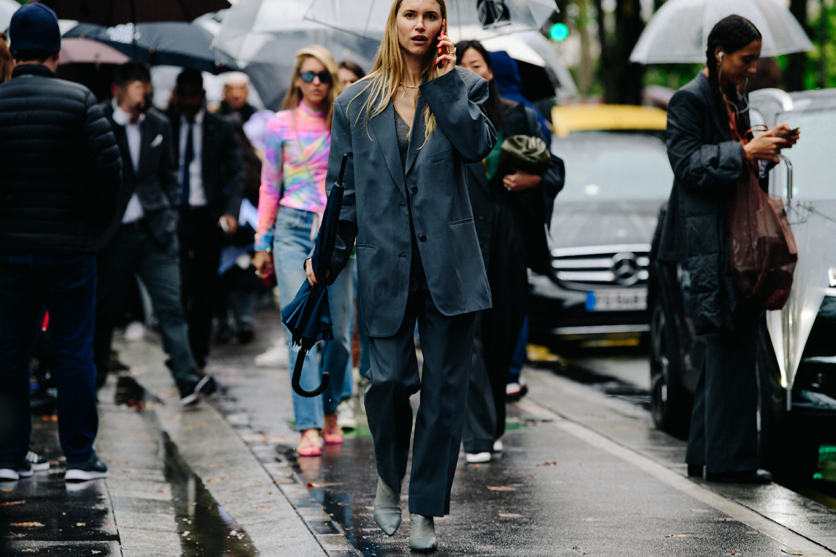 Woman wearing grey suit