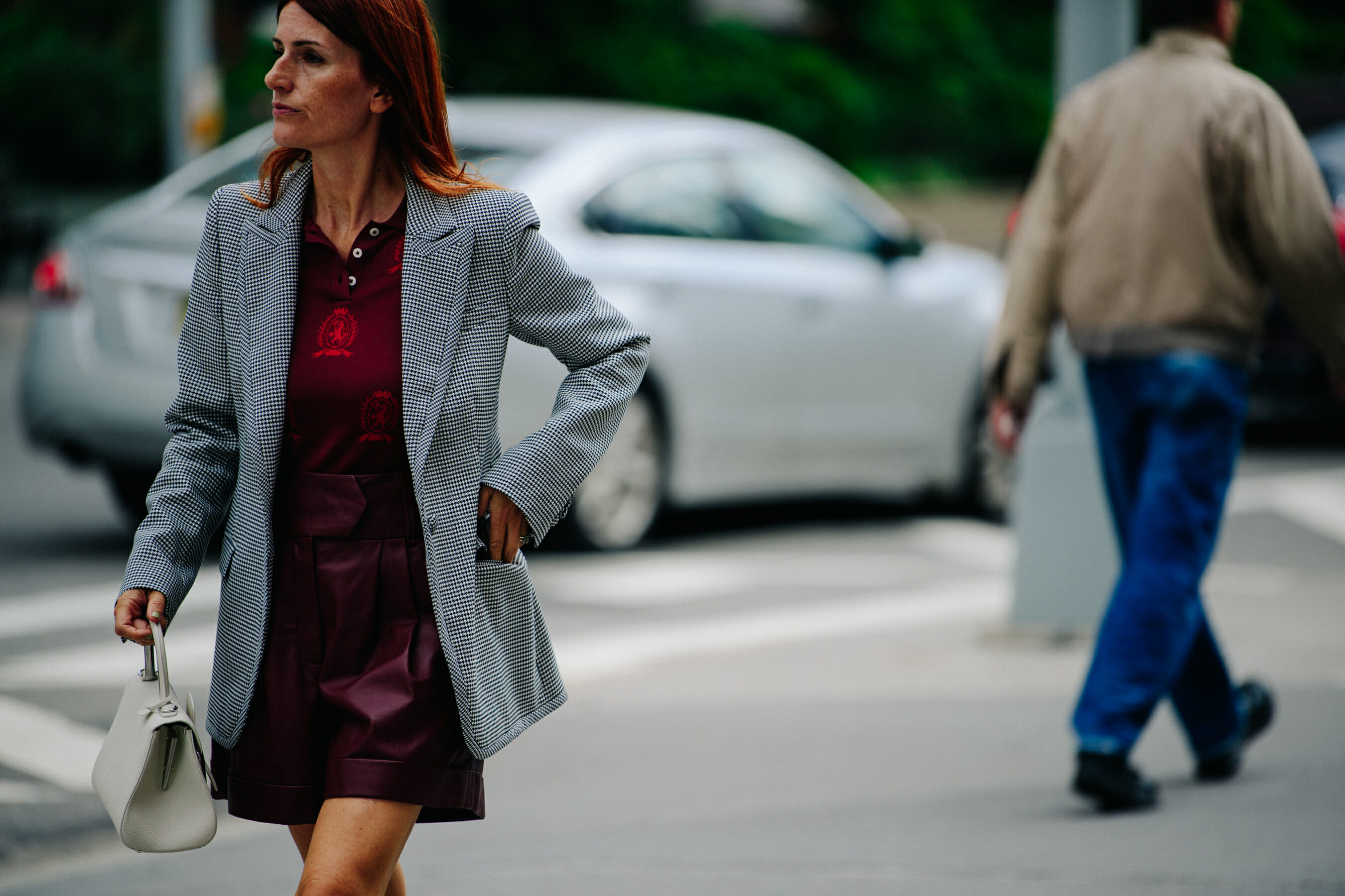 Woman wearing red outfit