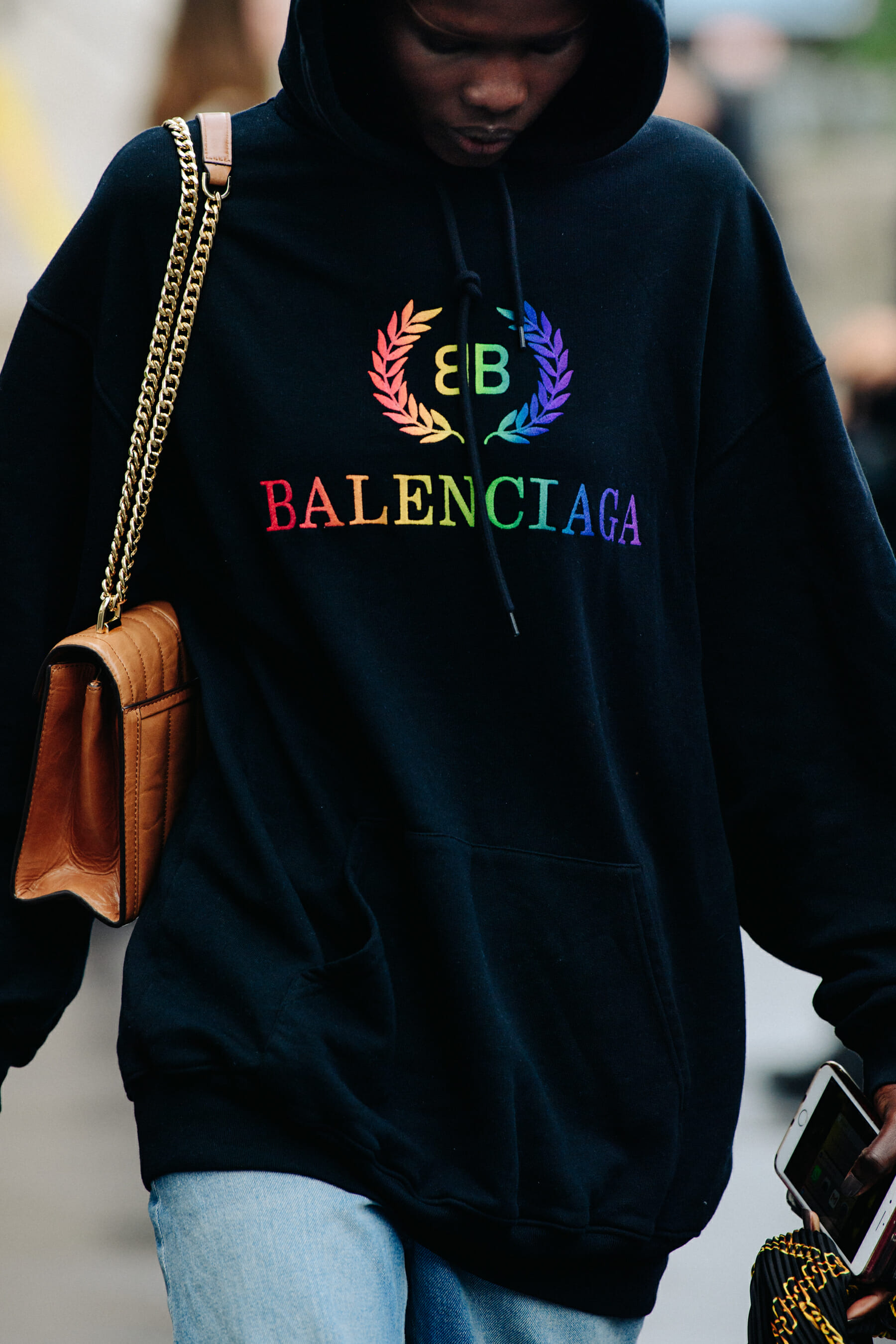 Model wearing Balenciaga hoodie