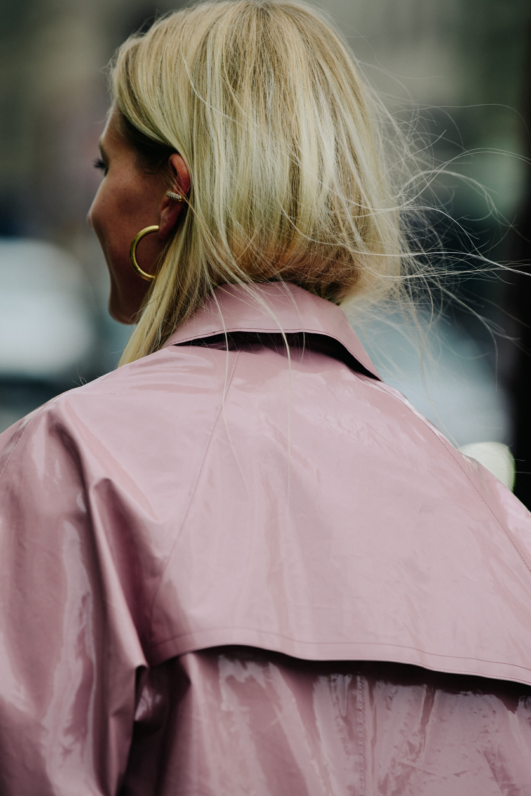 Woman wearing pink coat