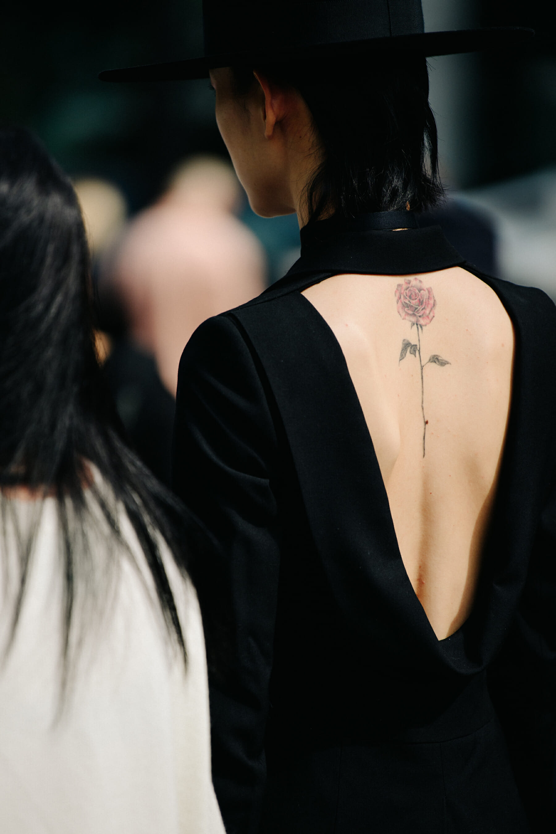 Model with back tattoo