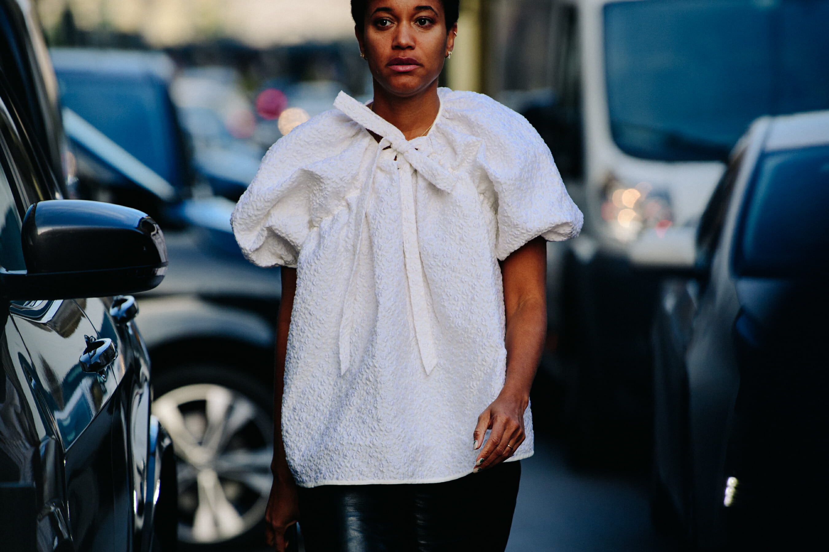 Woman wearing white top