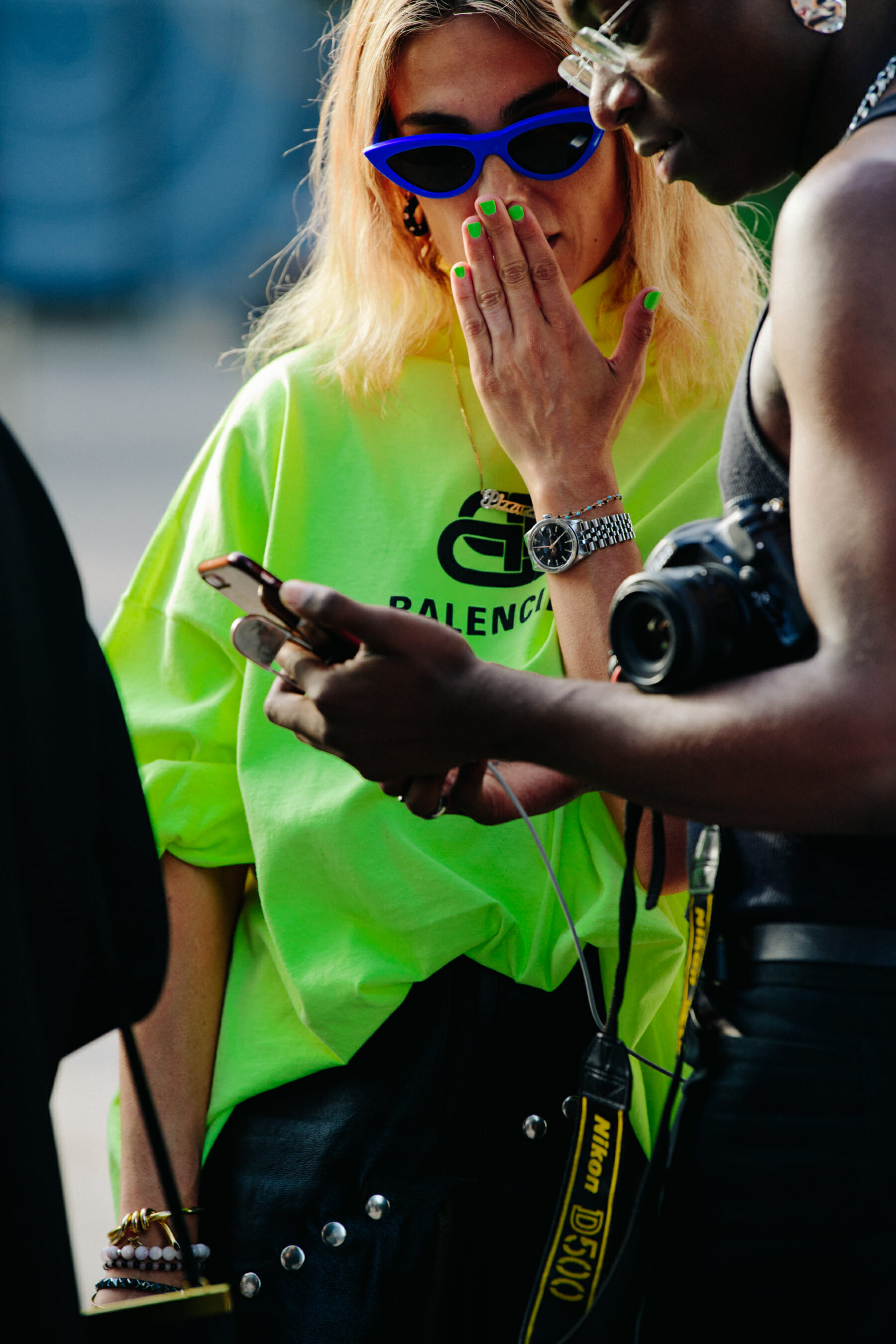 Woman wearing green shirt