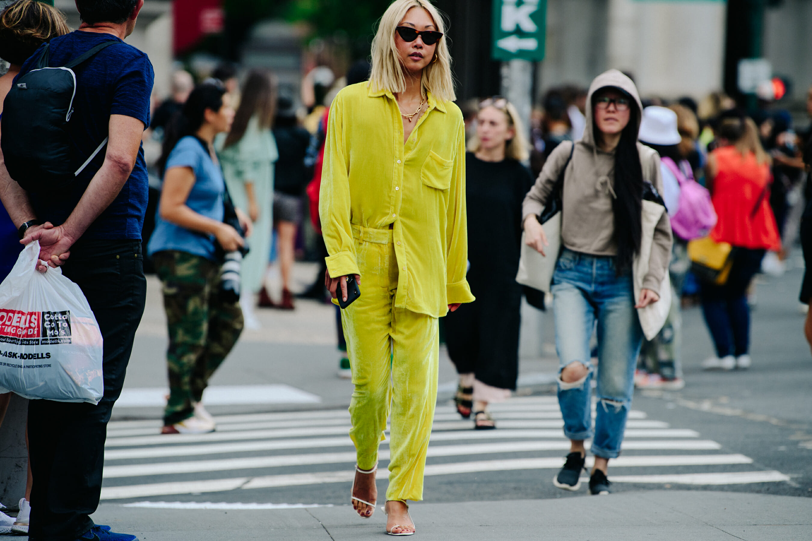 Woman wearing yellow outfit