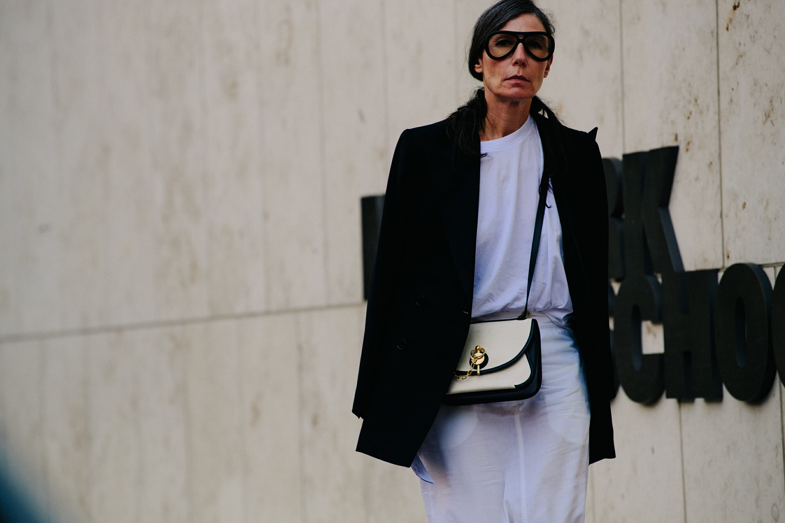 Woman wearing large glasses