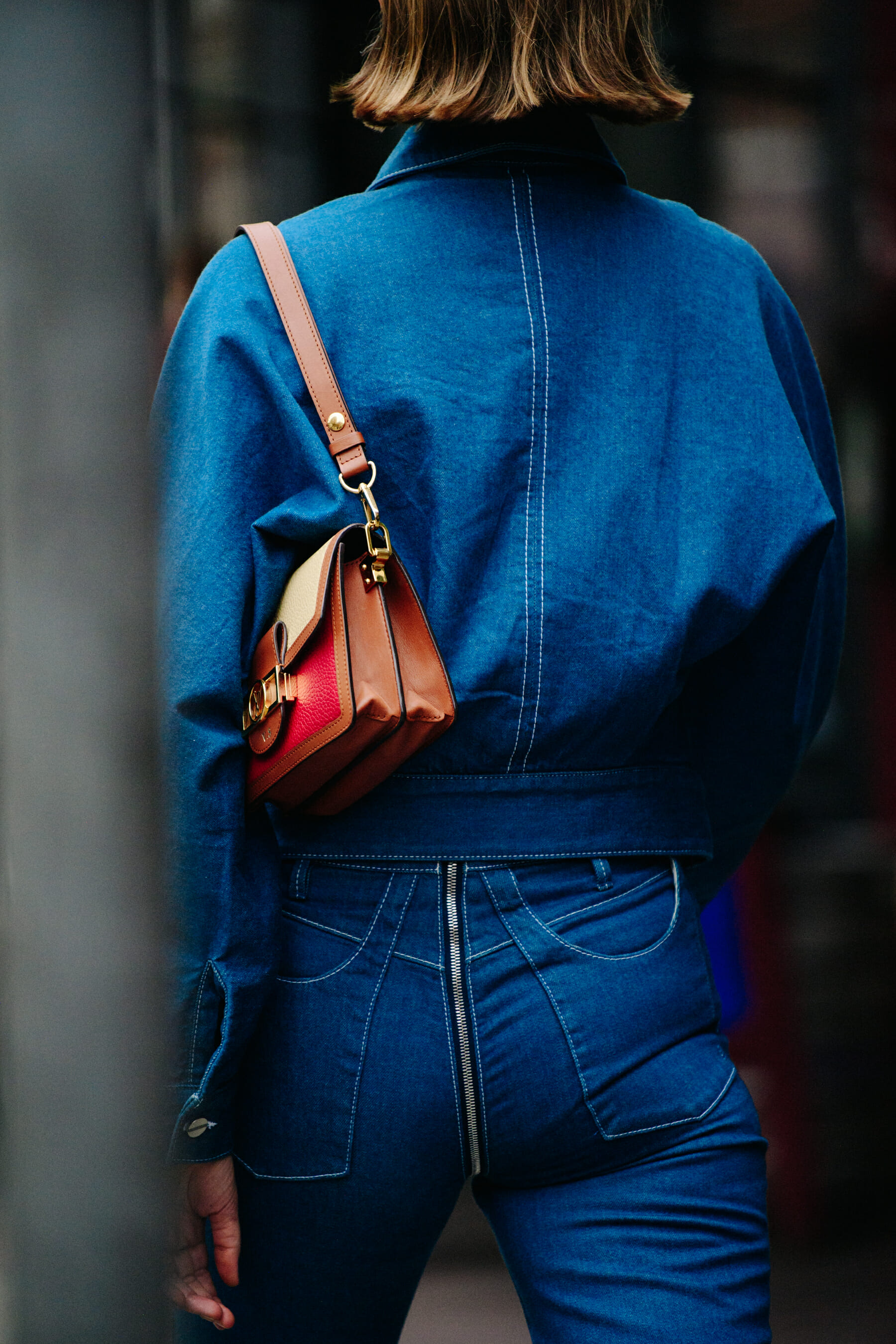 Woman wearing denim outfit