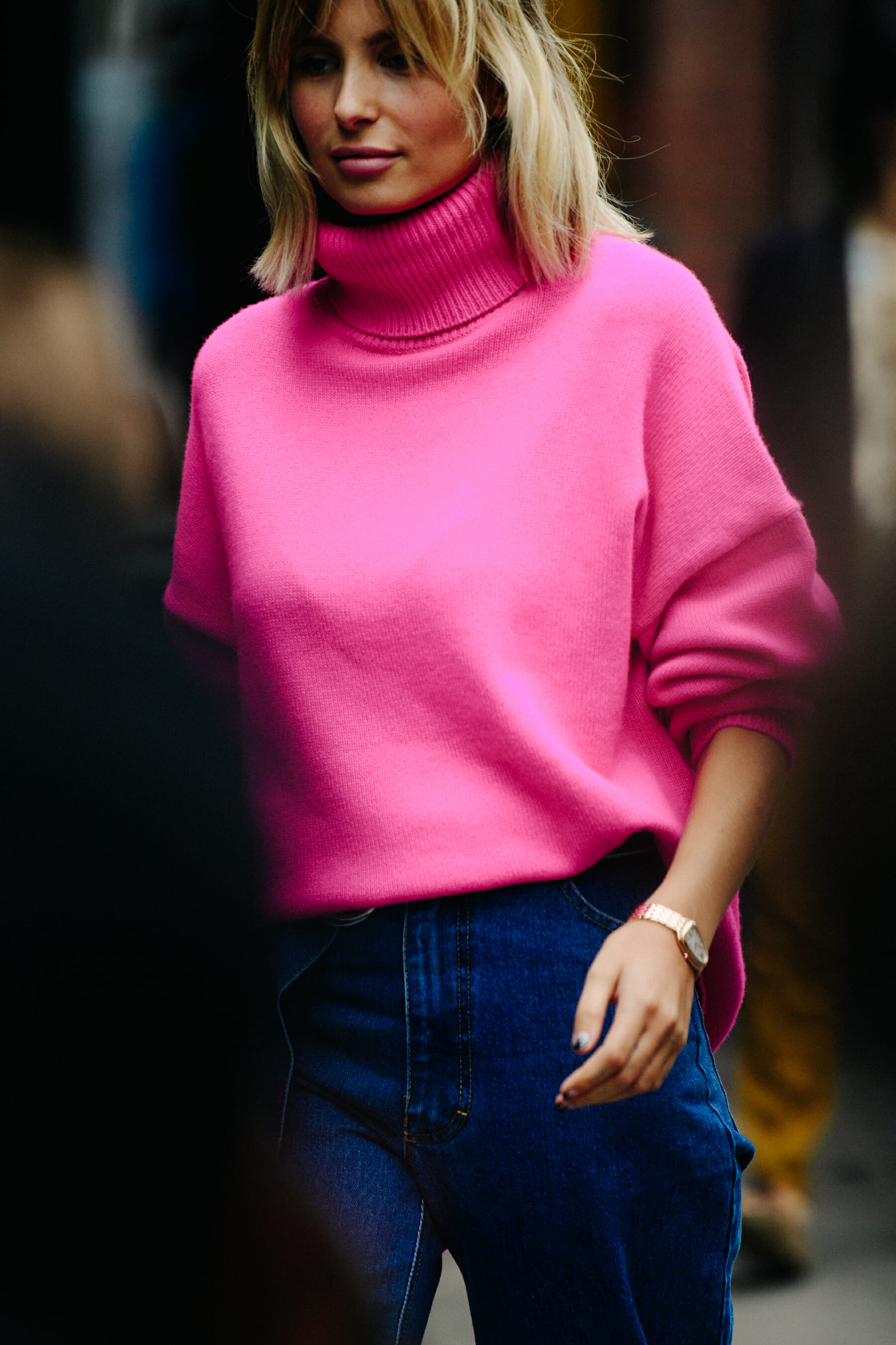 Woman wearing pink top