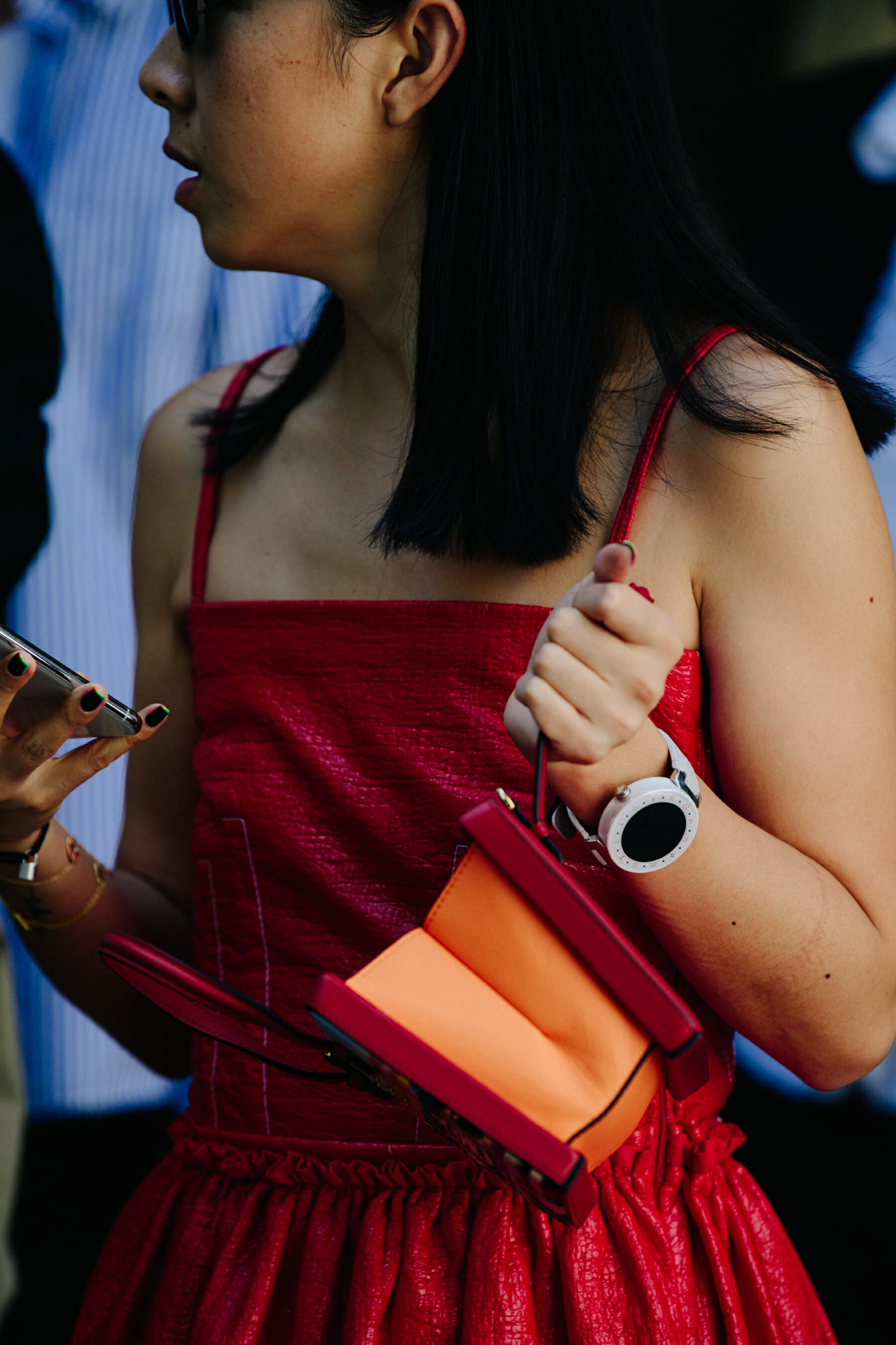 Woman wearing red dress