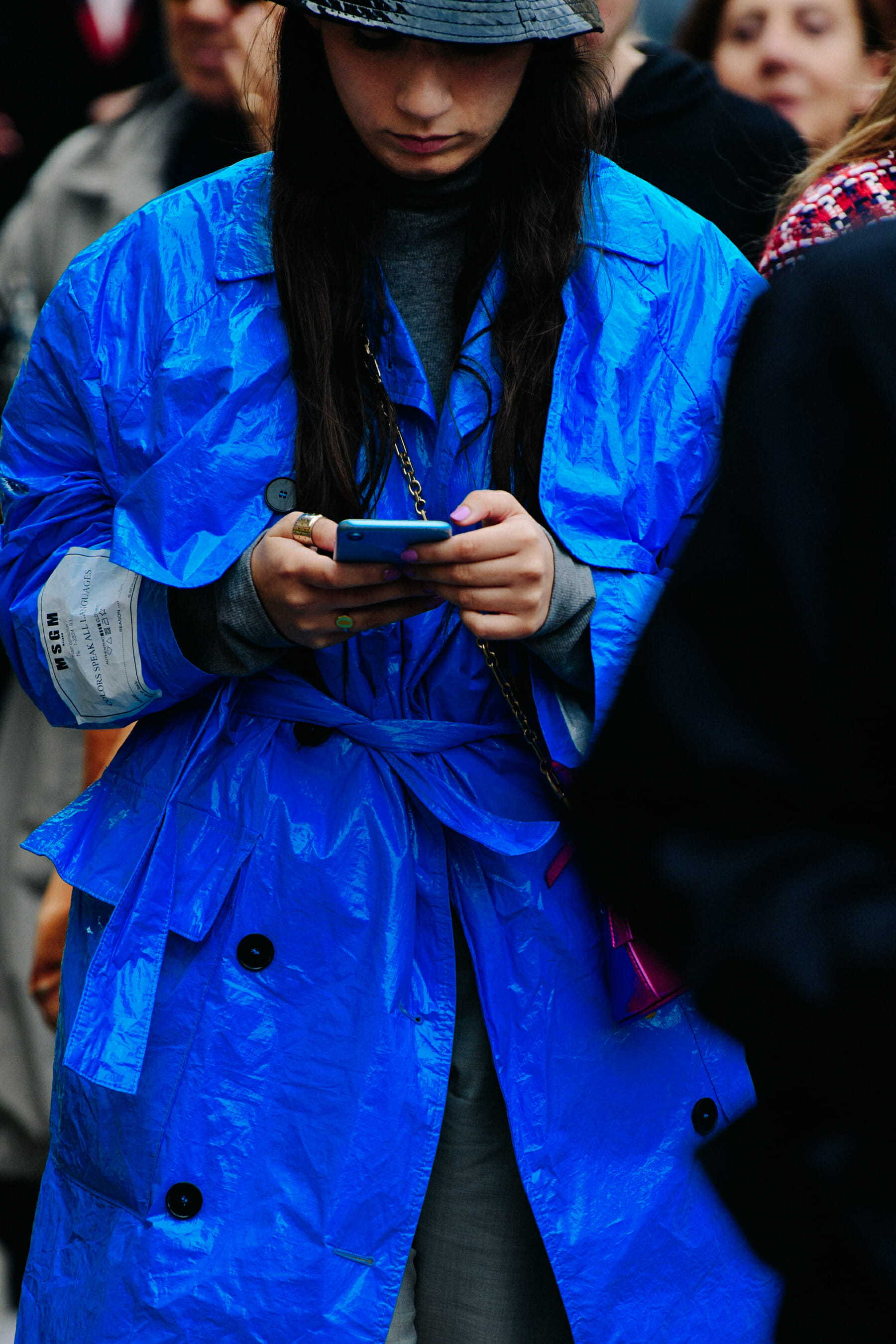 Woman wearing blue coat