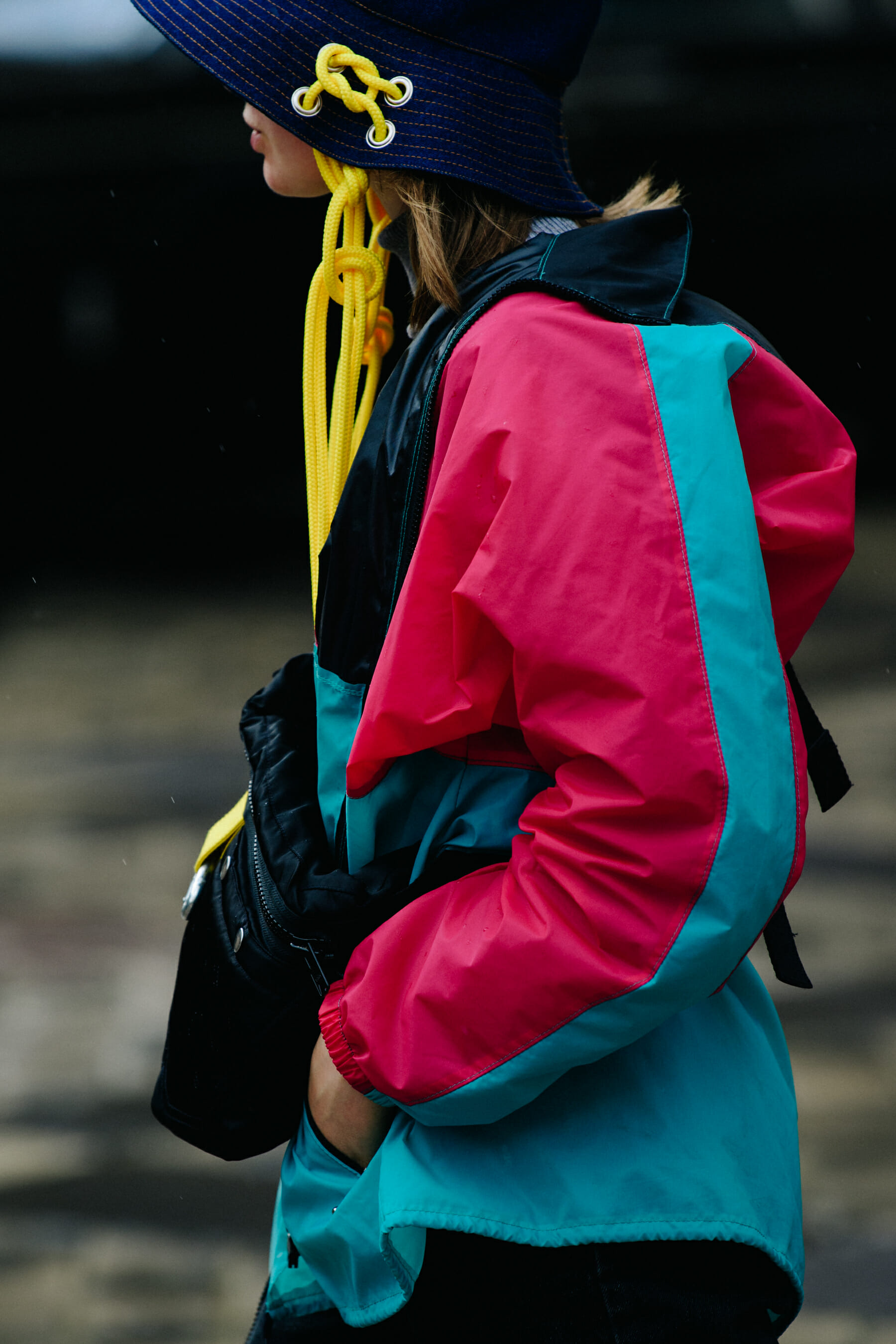 Woman wearing colourful jacket