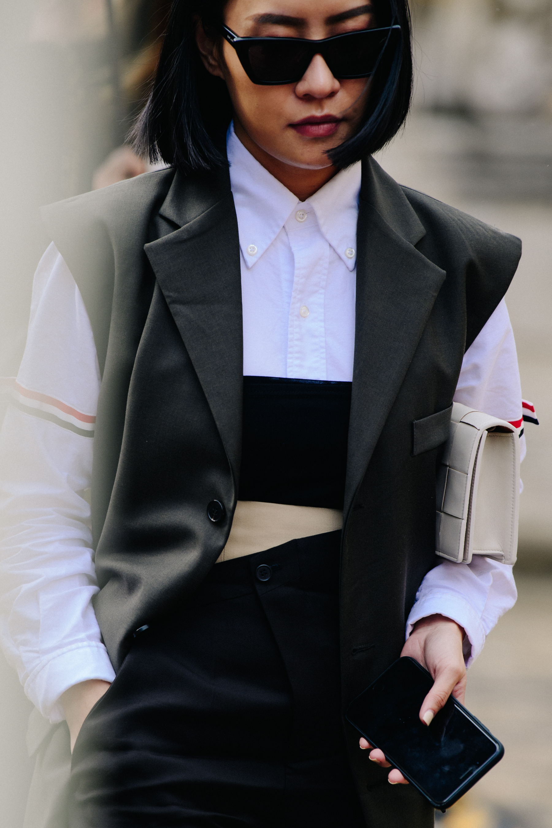 Woman wearing Thom Browne