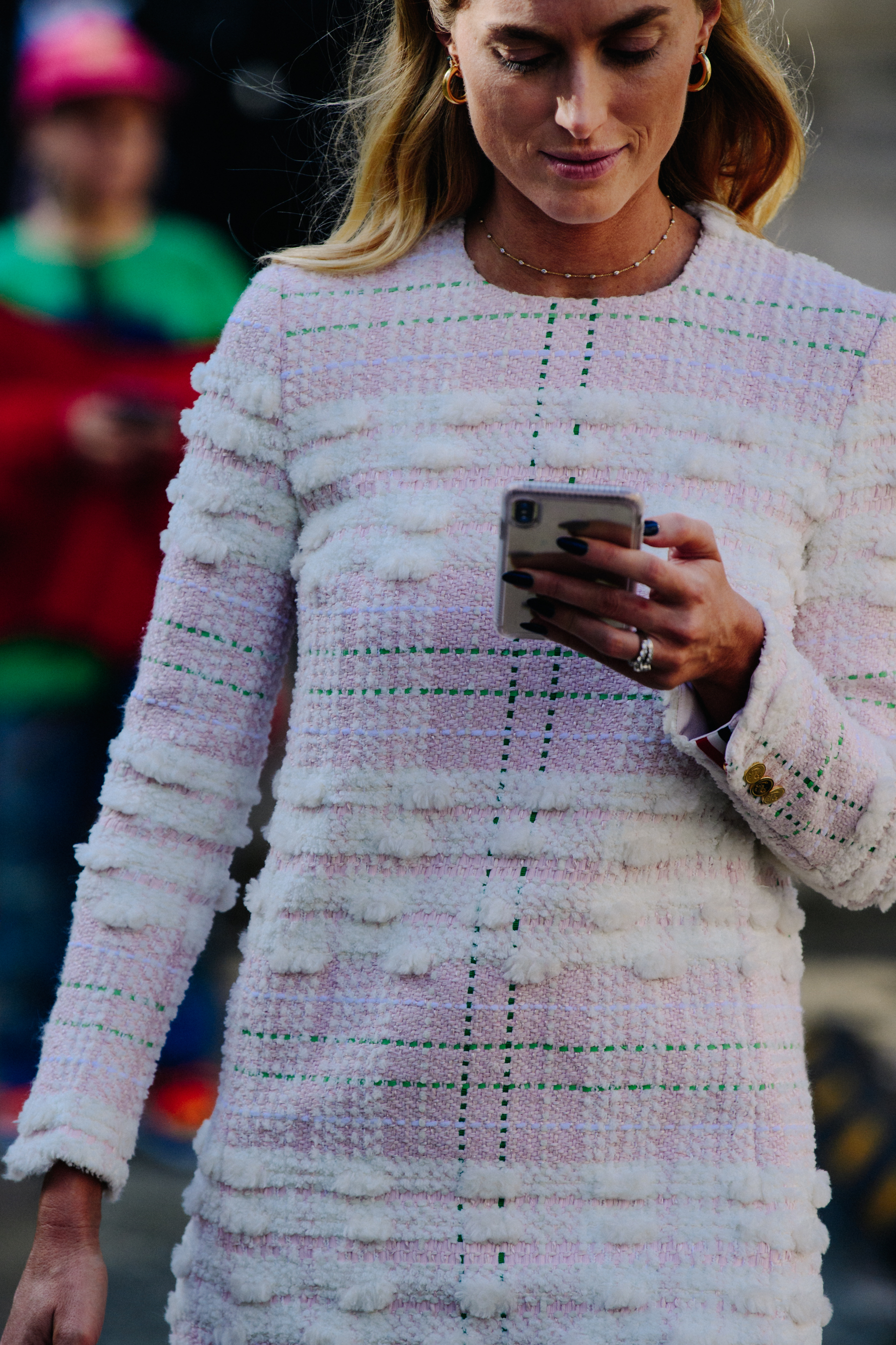 Woman wearing pink dress