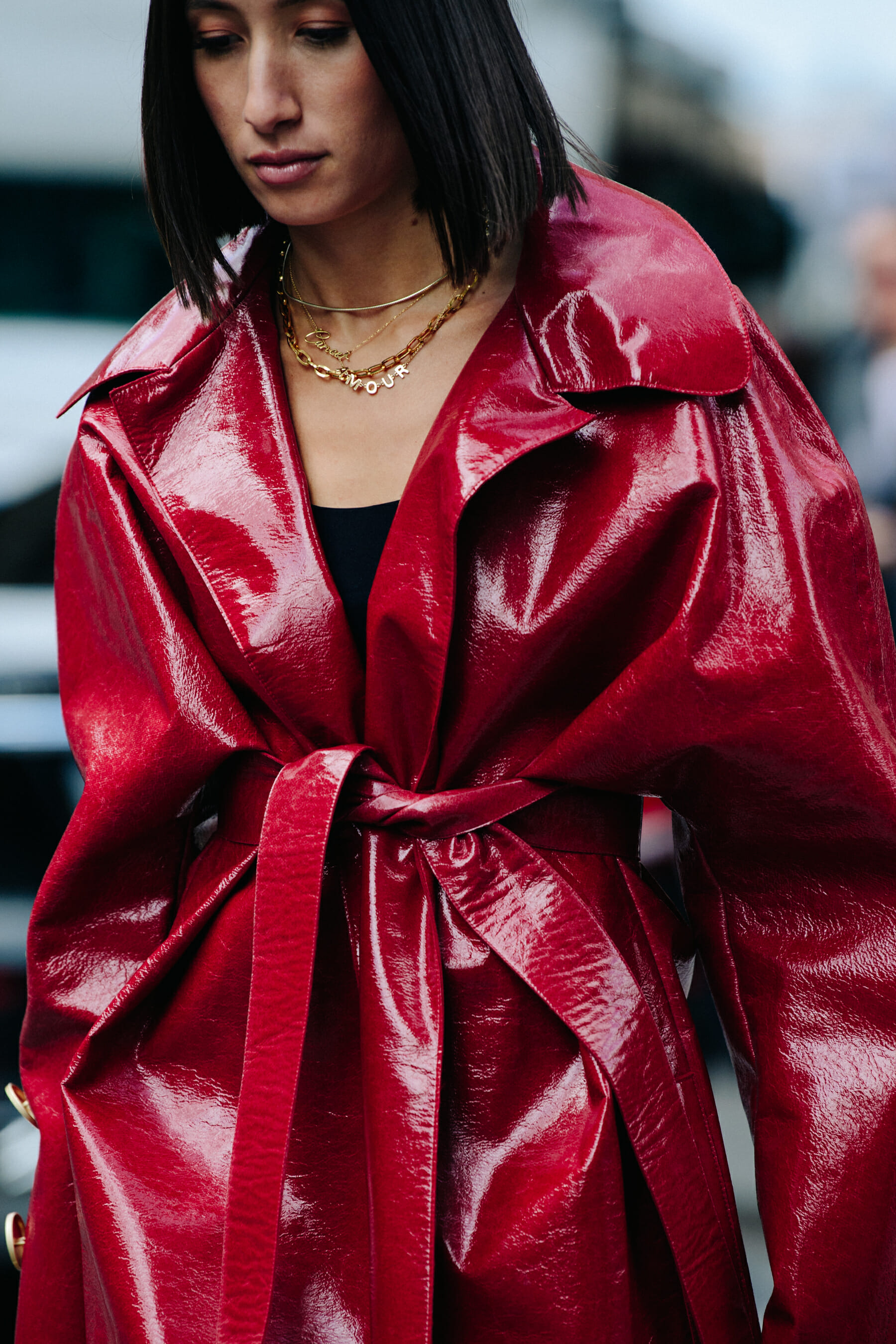 Woman wearing red coat