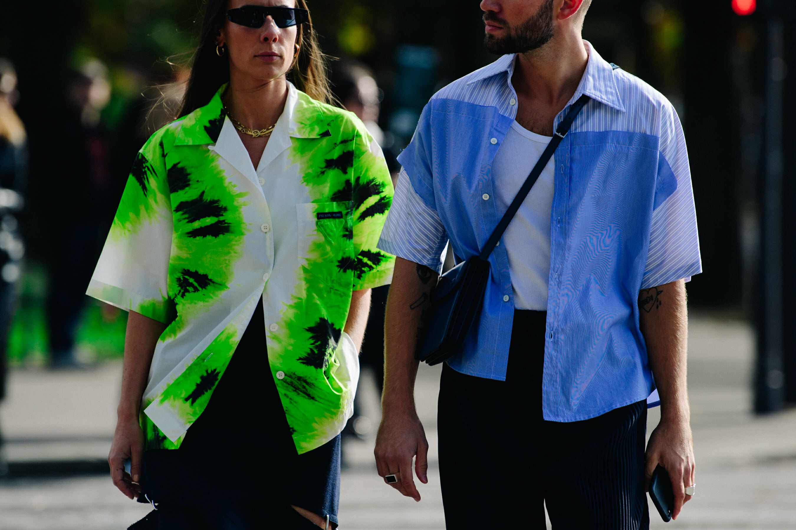 Couple wearing green and blue