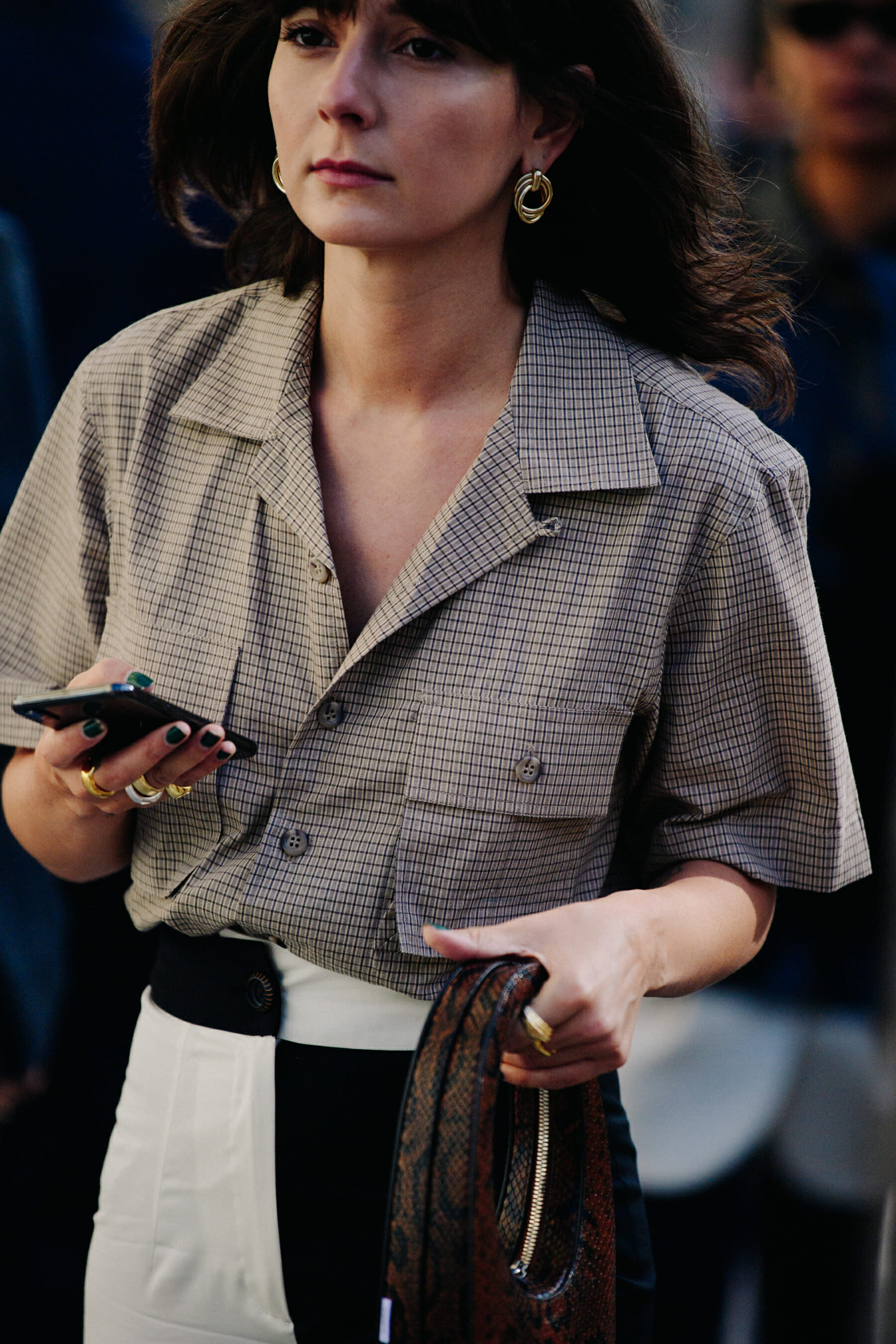 Woman wearing check shirt